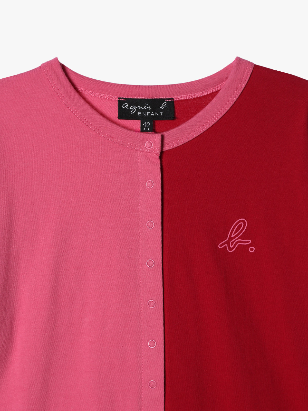 ENFANT ユニセックス キッズ バイカラー "b."ロゴ コットン 長袖 カーディガンプレッション "Bicol" レッド