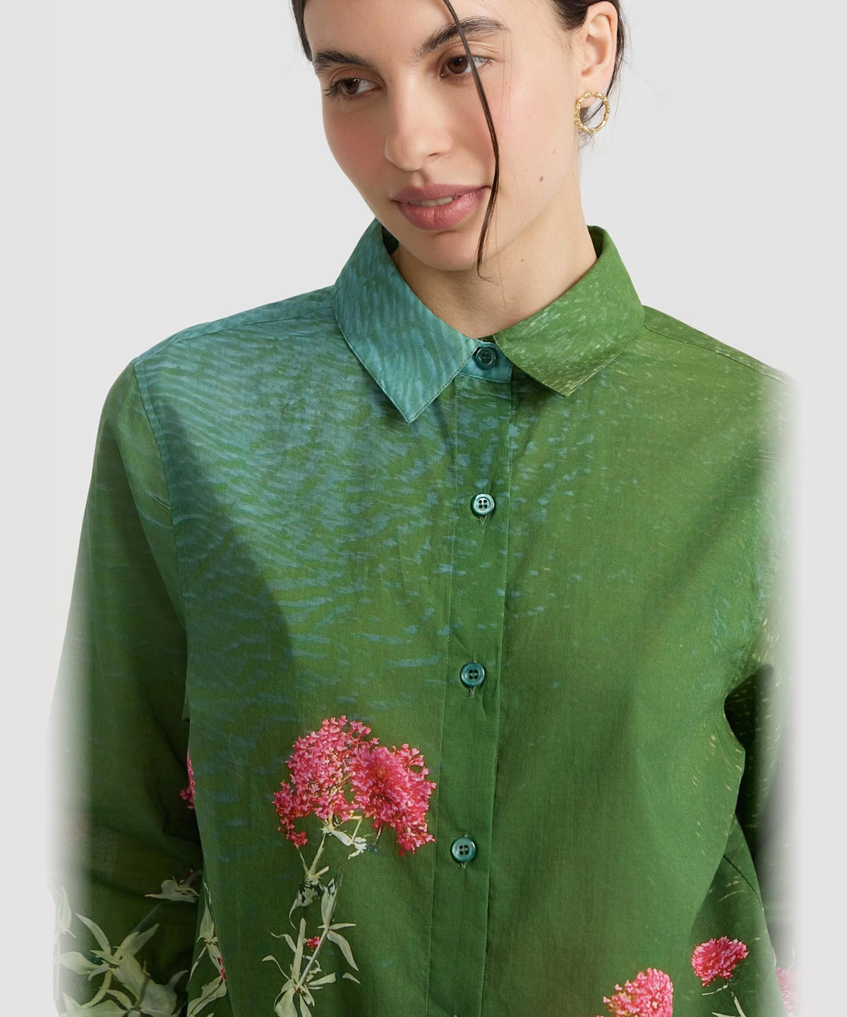 FEMME ウィメンズ フォトプリント コットン 長袖 ブラウス "Valerianes flowers" マルチ