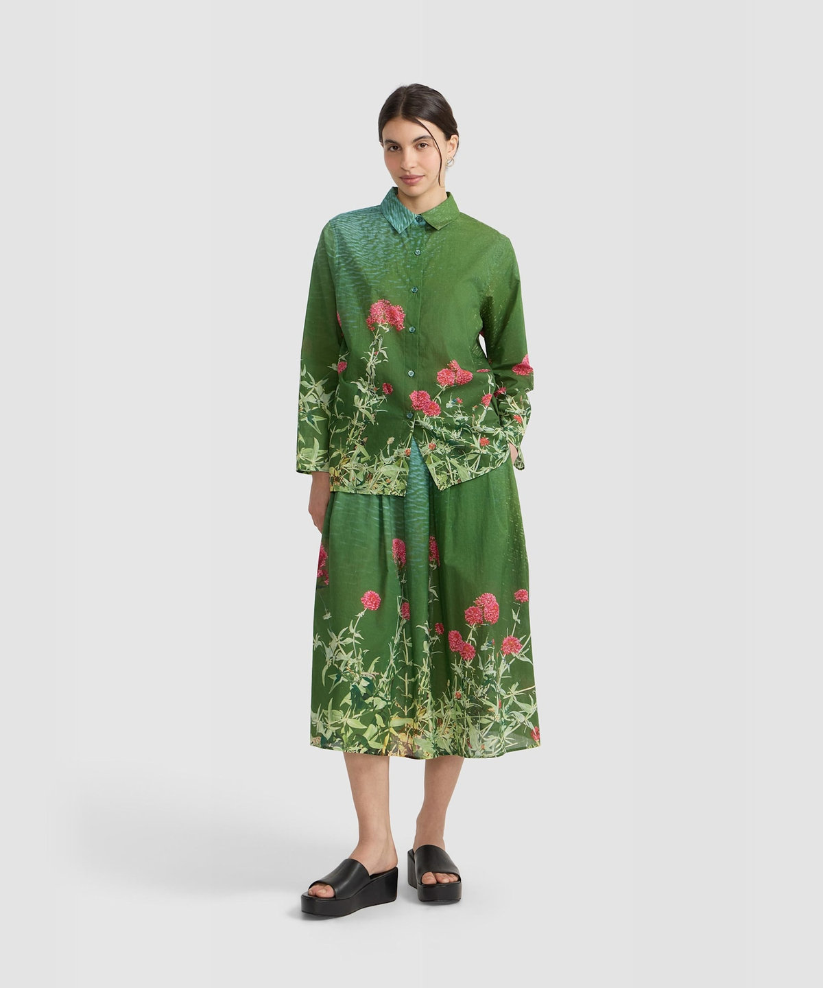 FEMME ウィメンズ フォトプリント コットン 長袖 ブラウス "Valerianes flowers" マルチ