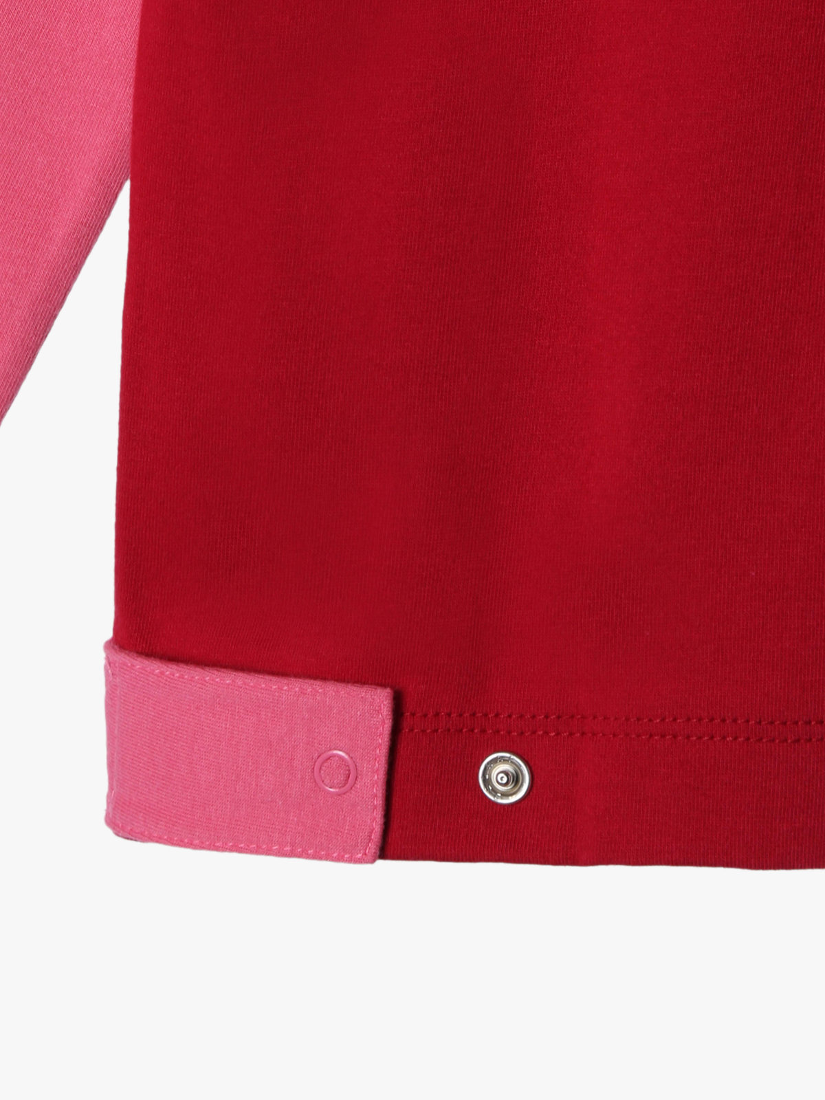 ENFANT ユニセックス キッズ バイカラー "b."ロゴ コットン 長袖 カーディガンプレッション "Bicol" レッド