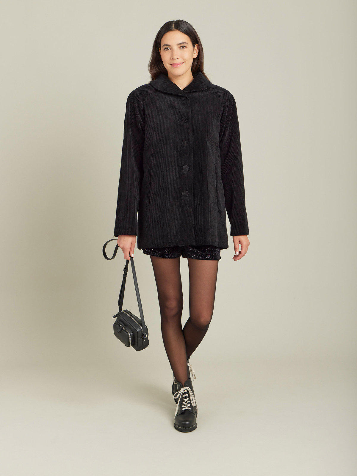 FEMME ウィメンズ 【Outlet】コーデュロイ コットン スタンドカラー ジャケット ブラック