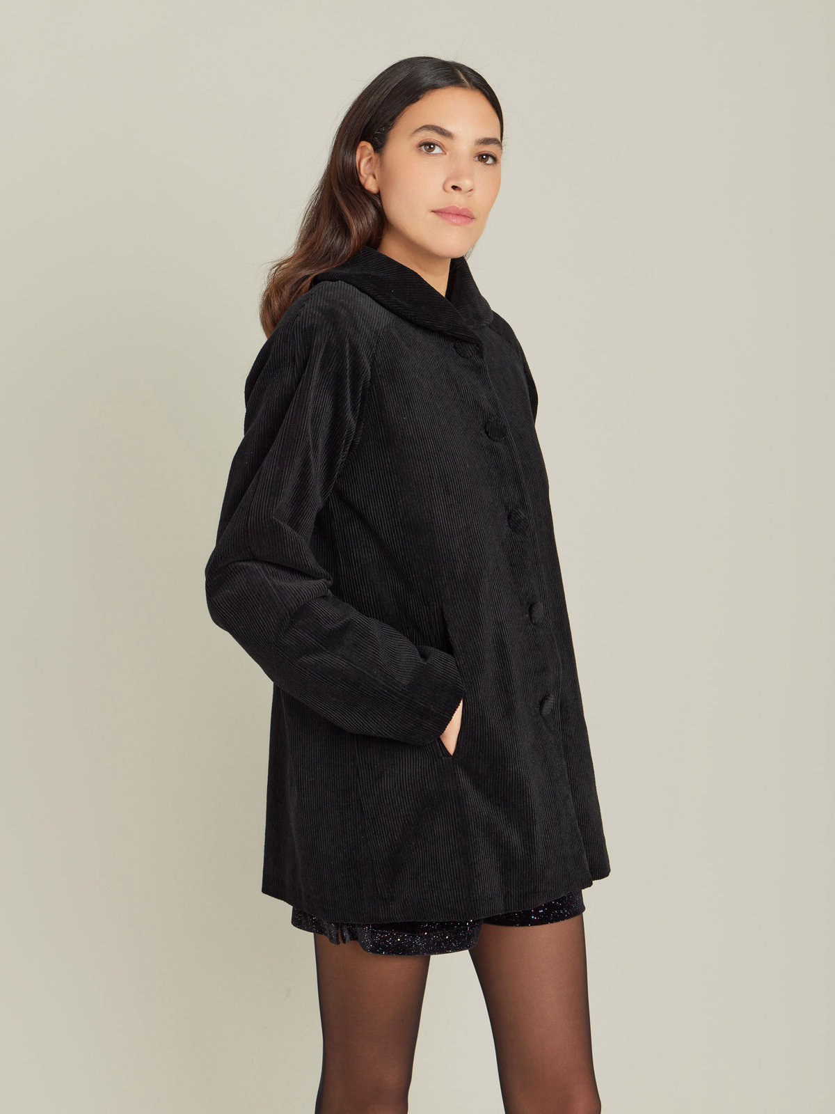 FEMME ウィメンズ 【Outlet】コーデュロイ コットン スタンドカラー ジャケット ブラック