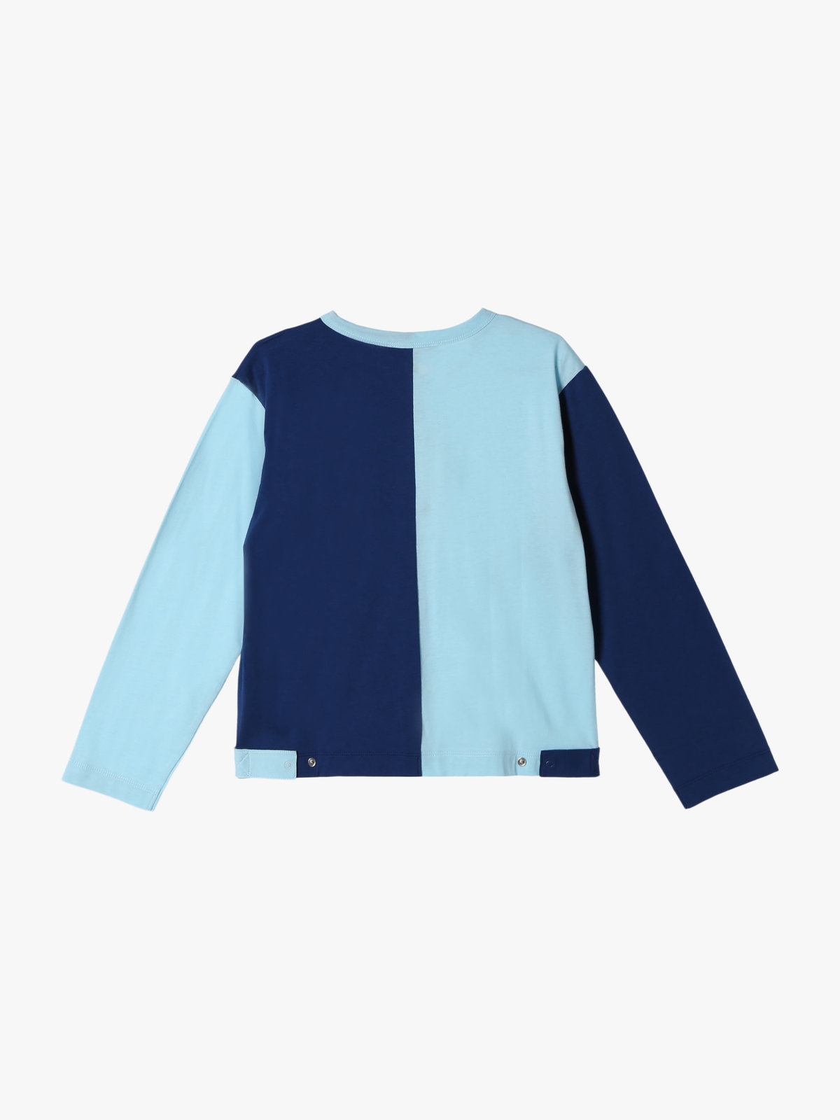 ENFANT ユニセックス キッズ バイカラー "b."ロゴ コットン 長袖 カーディガンプレッション "Bicol" ブルー