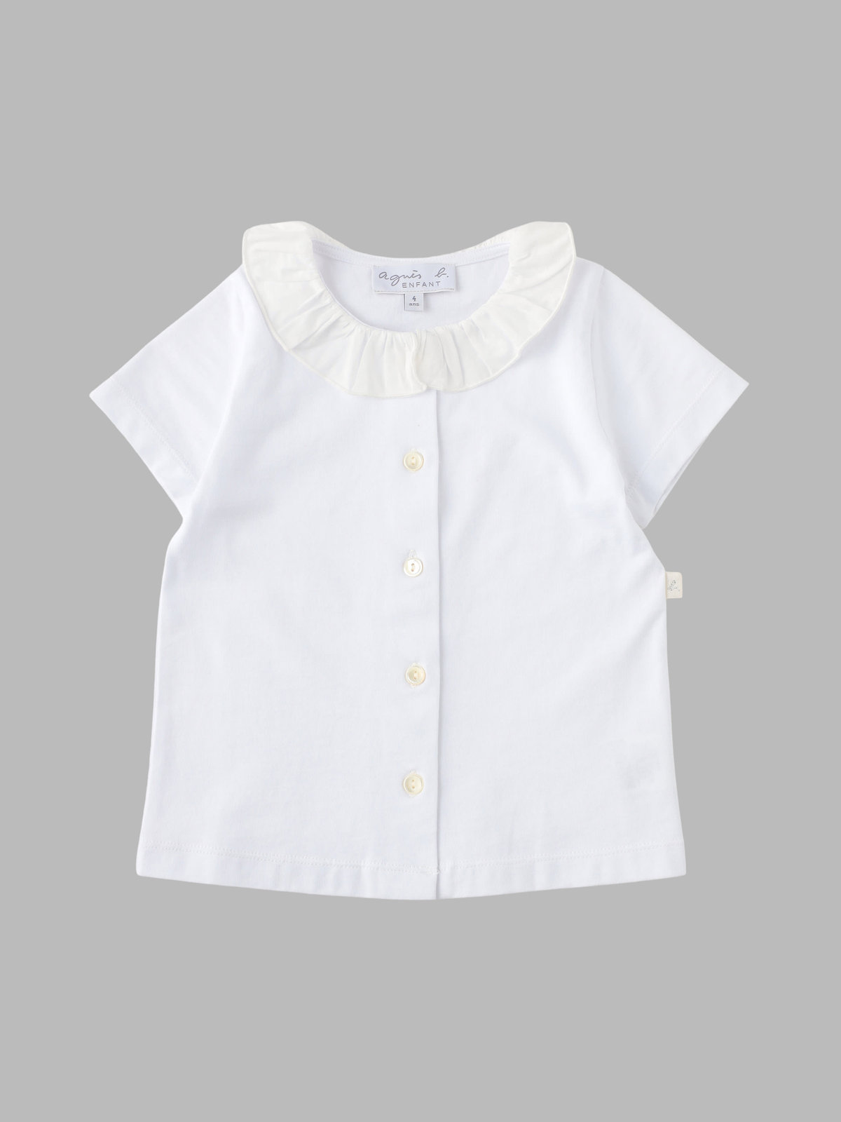 ENFANT ガールズ キッズ コットン 半袖 フリル ブラウス ホワイト