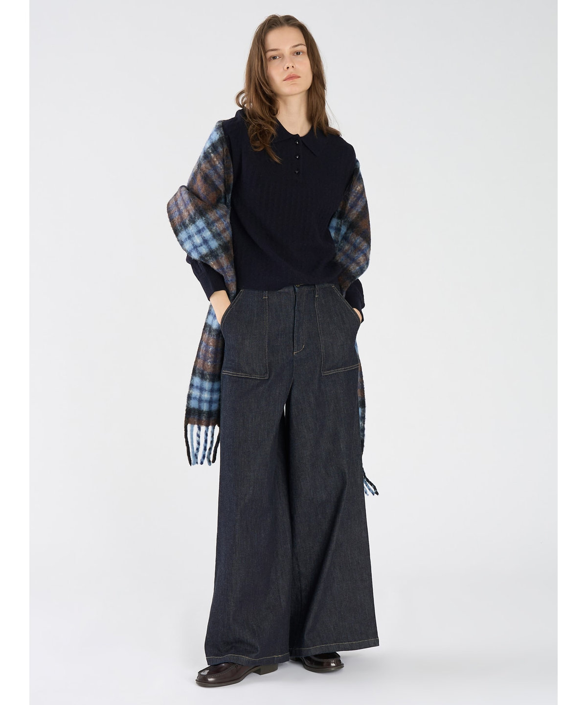 To b. by agnès b. ウール 長袖 ニットポロシャツ ネイビー