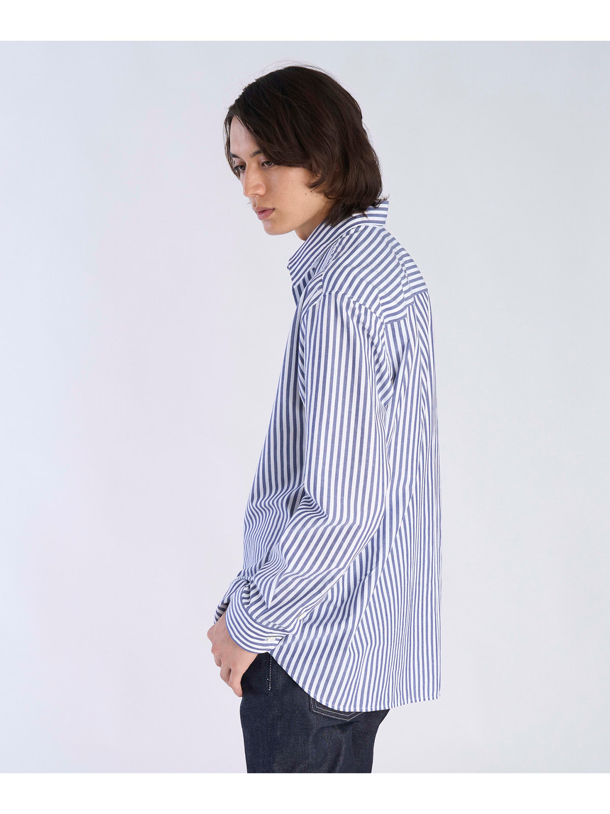 HOMME メンズ メンズ アイコニック 刺繍 ストライプ 長袖 シャツ ”Lezard” ブルー系その他