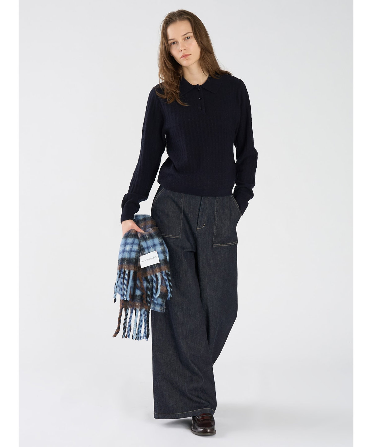 To b. by agnès b. ウール 長袖 ニットポロシャツ ネイビー