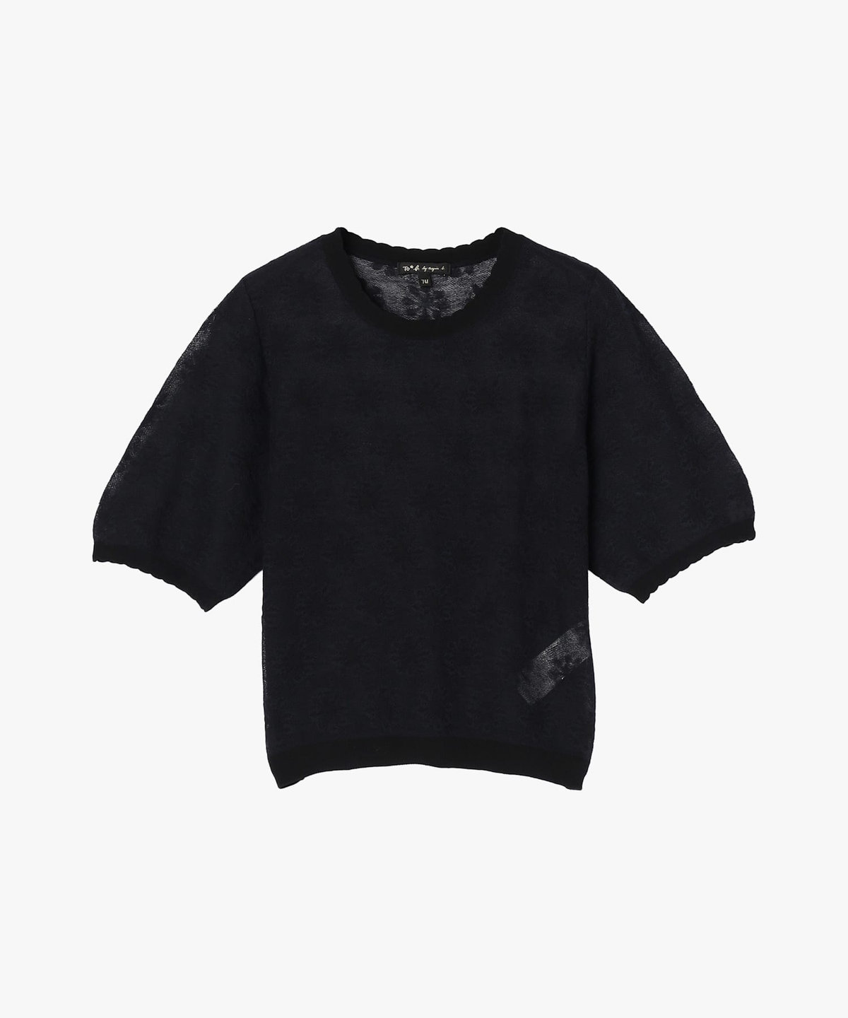 To b. by agnès b. シアー ジャカード 半袖 ニット プルオーバー ブラック