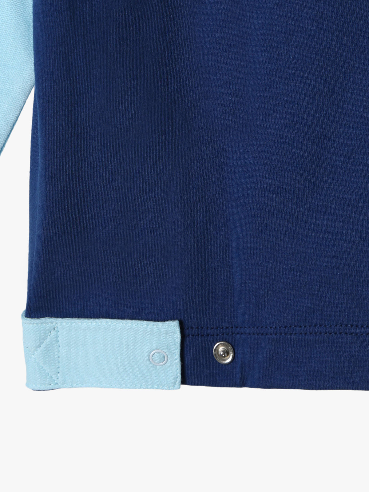 ENFANT ユニセックス キッズ バイカラー "b."ロゴ コットン 長袖 カーディガンプレッション "Bicol" ブルー