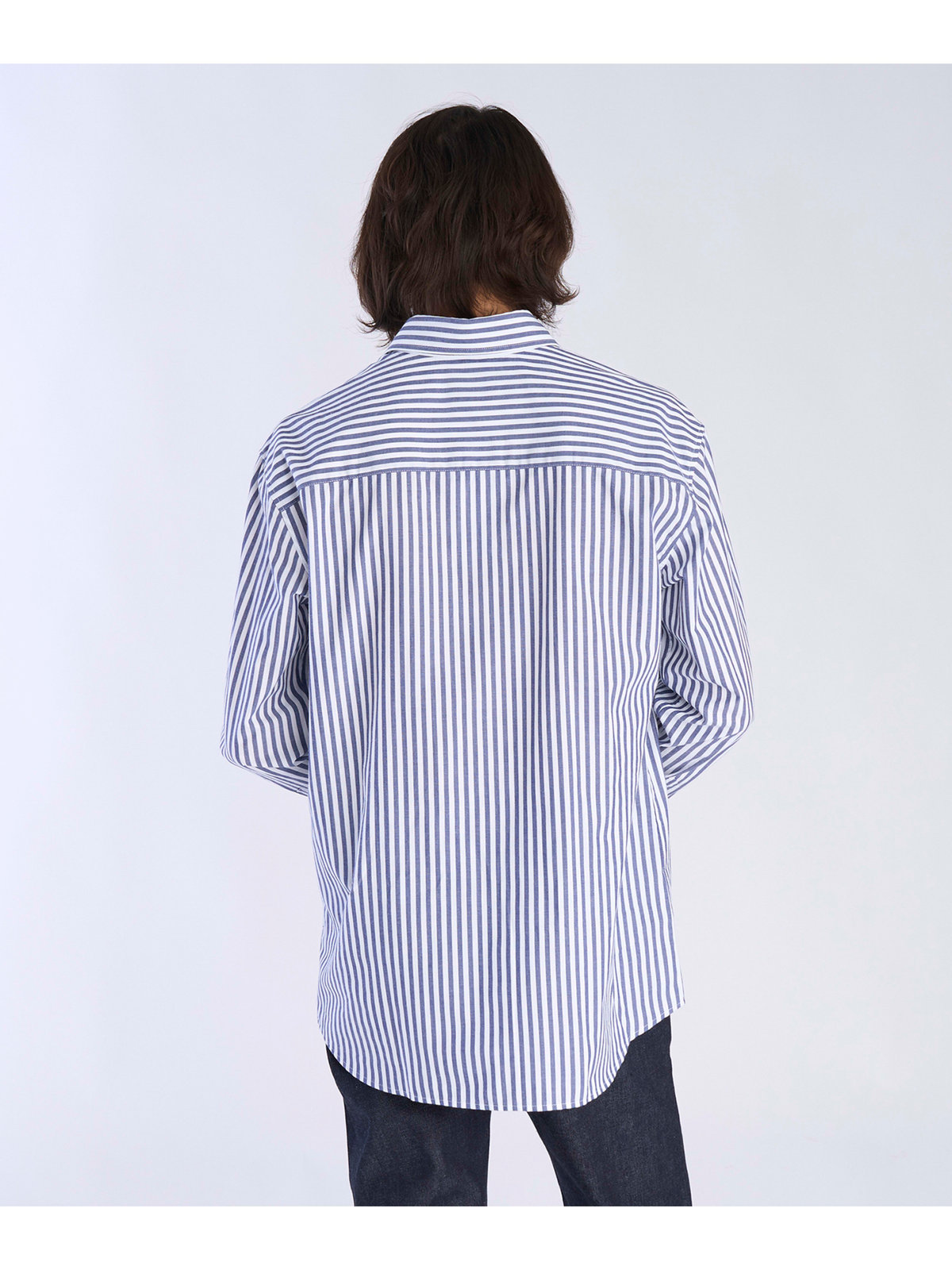 HOMME メンズ メンズ アイコニック 刺繍 ストライプ 長袖 シャツ ”Lezard” ブルー系その他