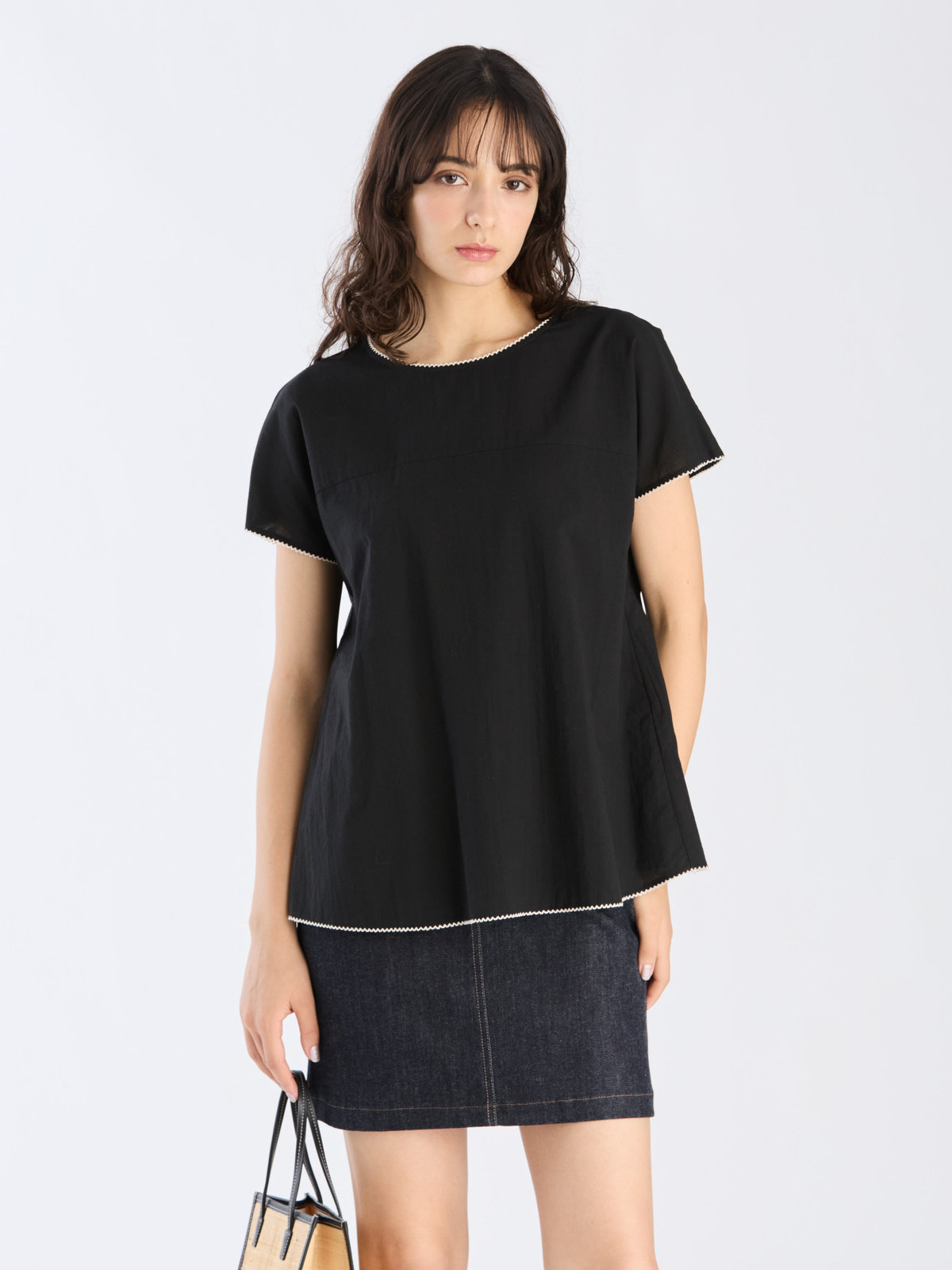 To b. by agnès b. 【Outlet】コットンローン 半袖 ブラウス ブラック