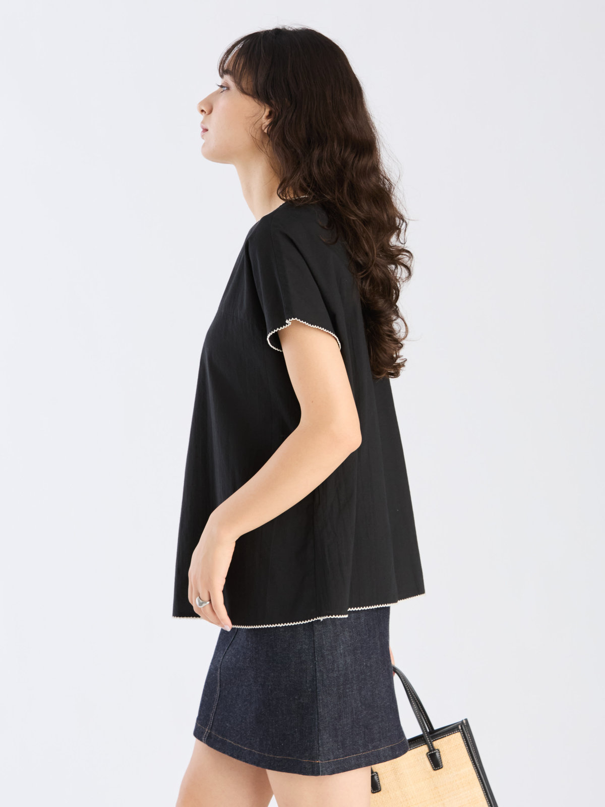 To b. by agnès b. 【Outlet】コットンローン 半袖 ブラウス ブラック