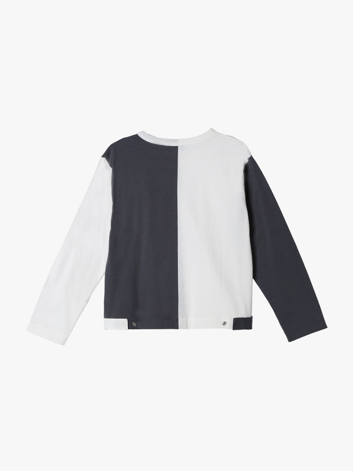 ENFANT ユニセックス キッズ バイカラー "b."ロゴ コットン 長袖 カーディガンプレッション "Bicol" グレー