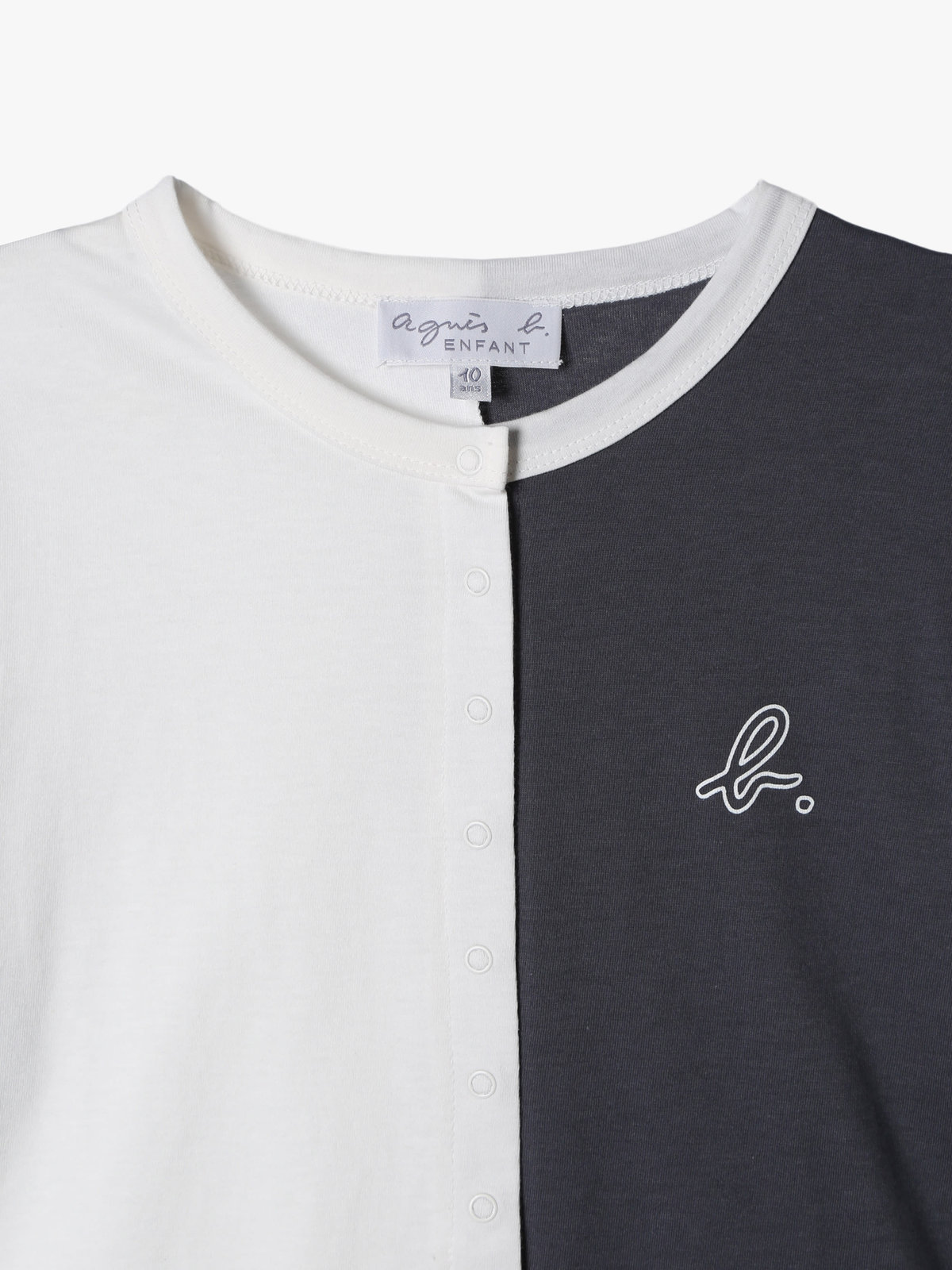 ENFANT ユニセックス キッズ バイカラー "b."ロゴ コットン 長袖 カーディガンプレッション "Bicol" グレー