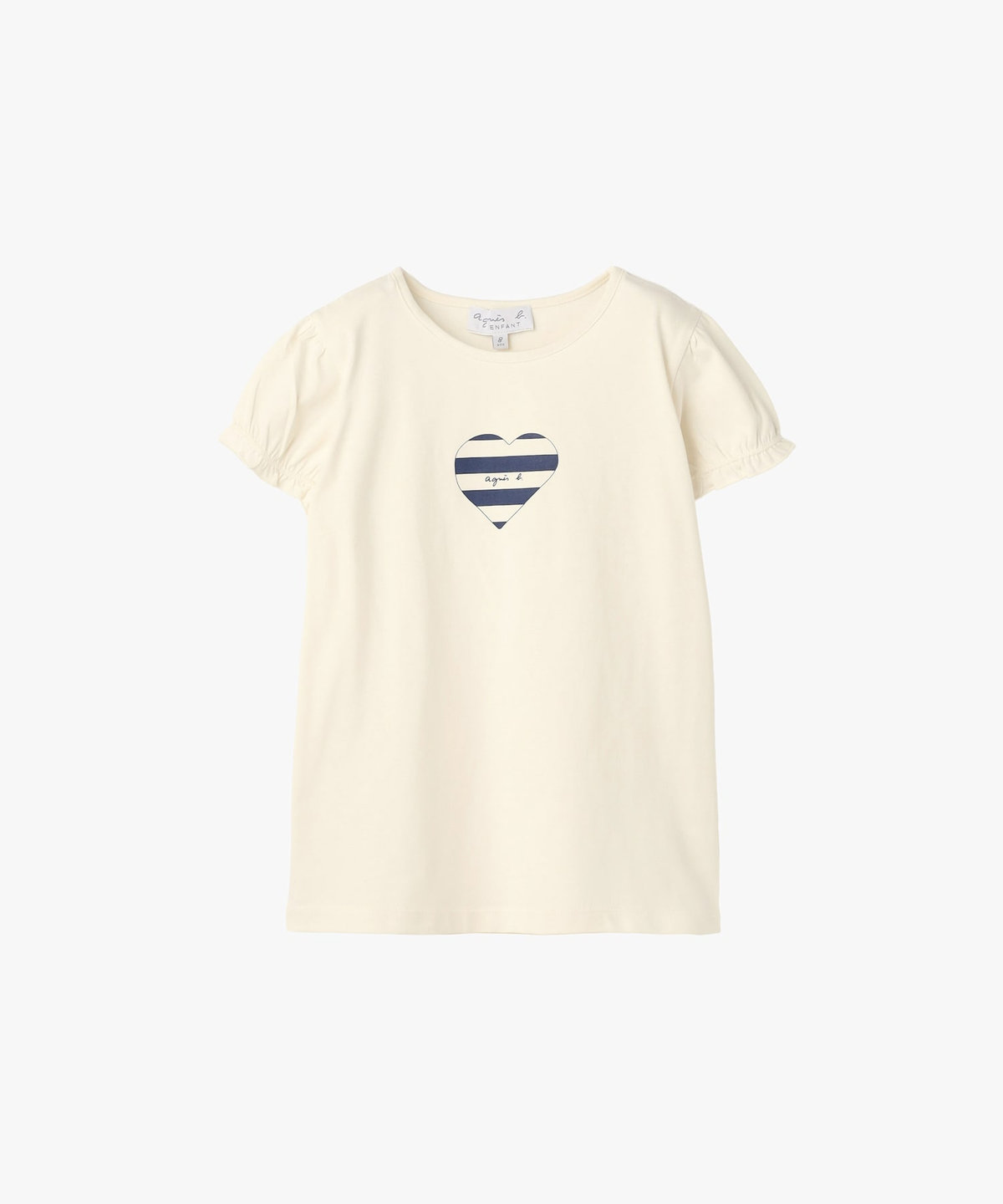 ENFANT ガールズ キッズ ロゴ ボーダー プリント コットン 半袖 Tシャツ "Heart" ホワイト