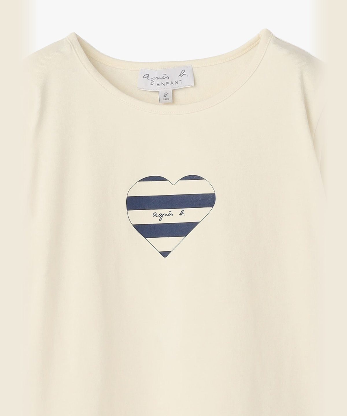 ENFANT ガールズ キッズ ロゴ ボーダー プリント コットン 半袖 Tシャツ "Heart" ホワイト