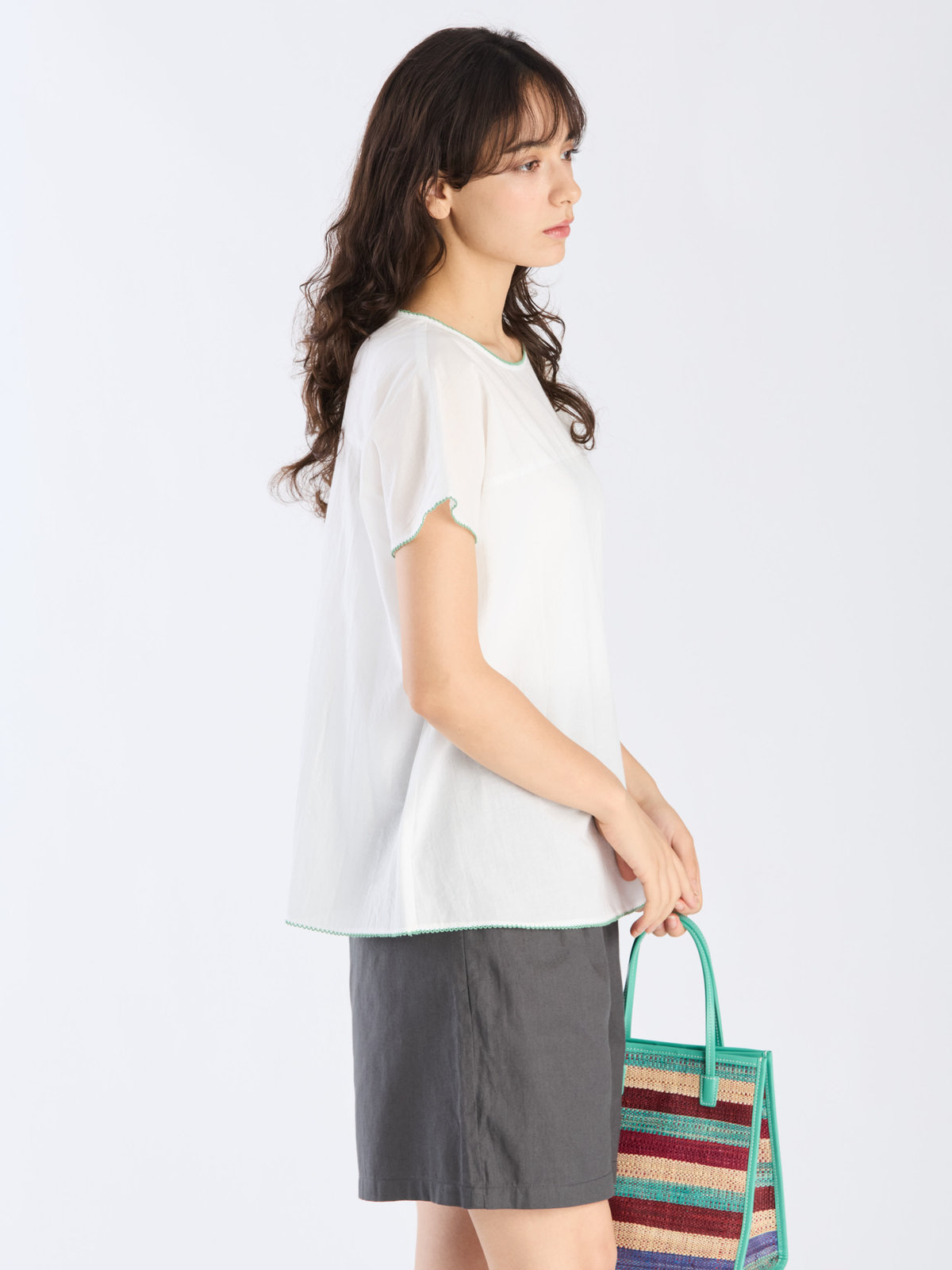 To b. by agnès b. 【Outlet】コットンローン 半袖 ブラウス ホワイト