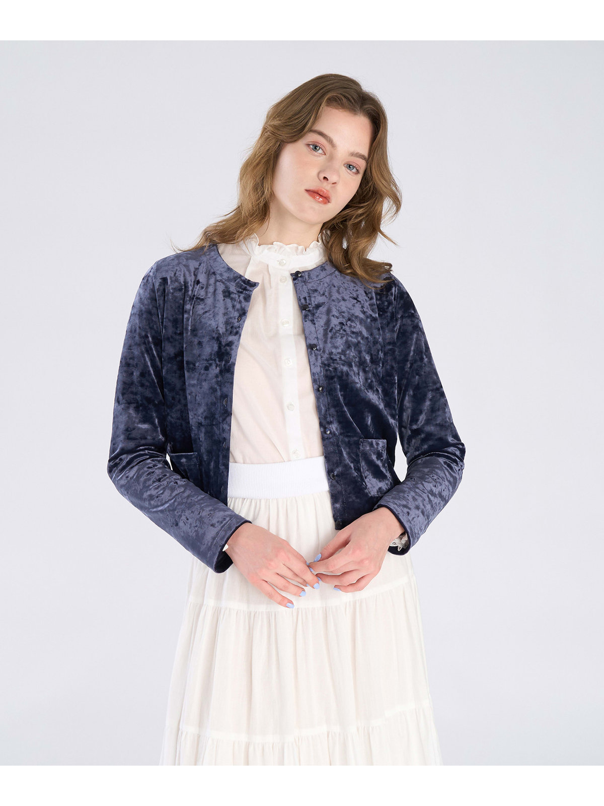 To b. by agnès b. 【Outlet】ベロア ジャージー カーディガン ネイビー