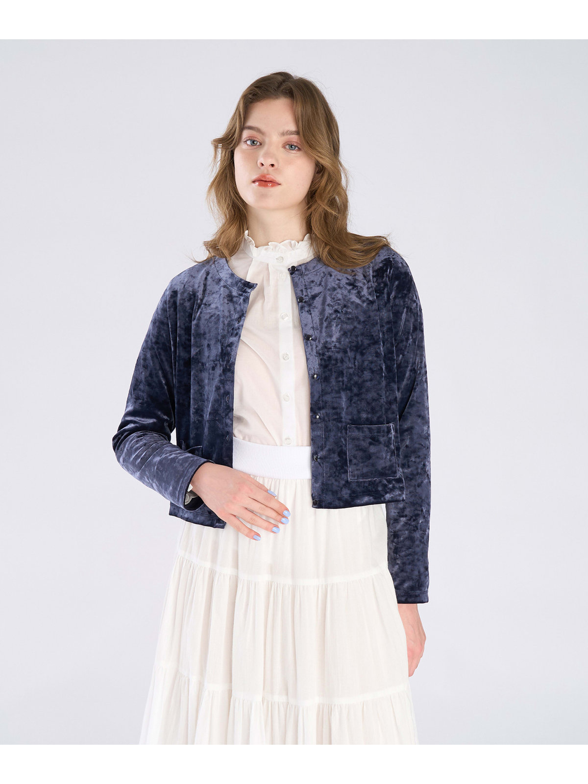 To b. by agnès b. 【Outlet】ベロア ジャージー カーディガン ネイビー