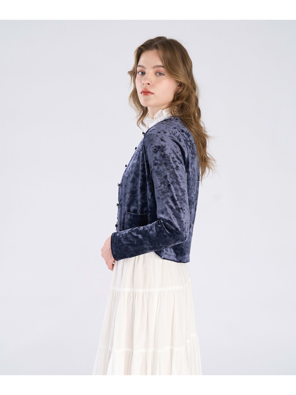 To b. by agnès b. 【Outlet】ベロア ジャージー カーディガン ネイビー