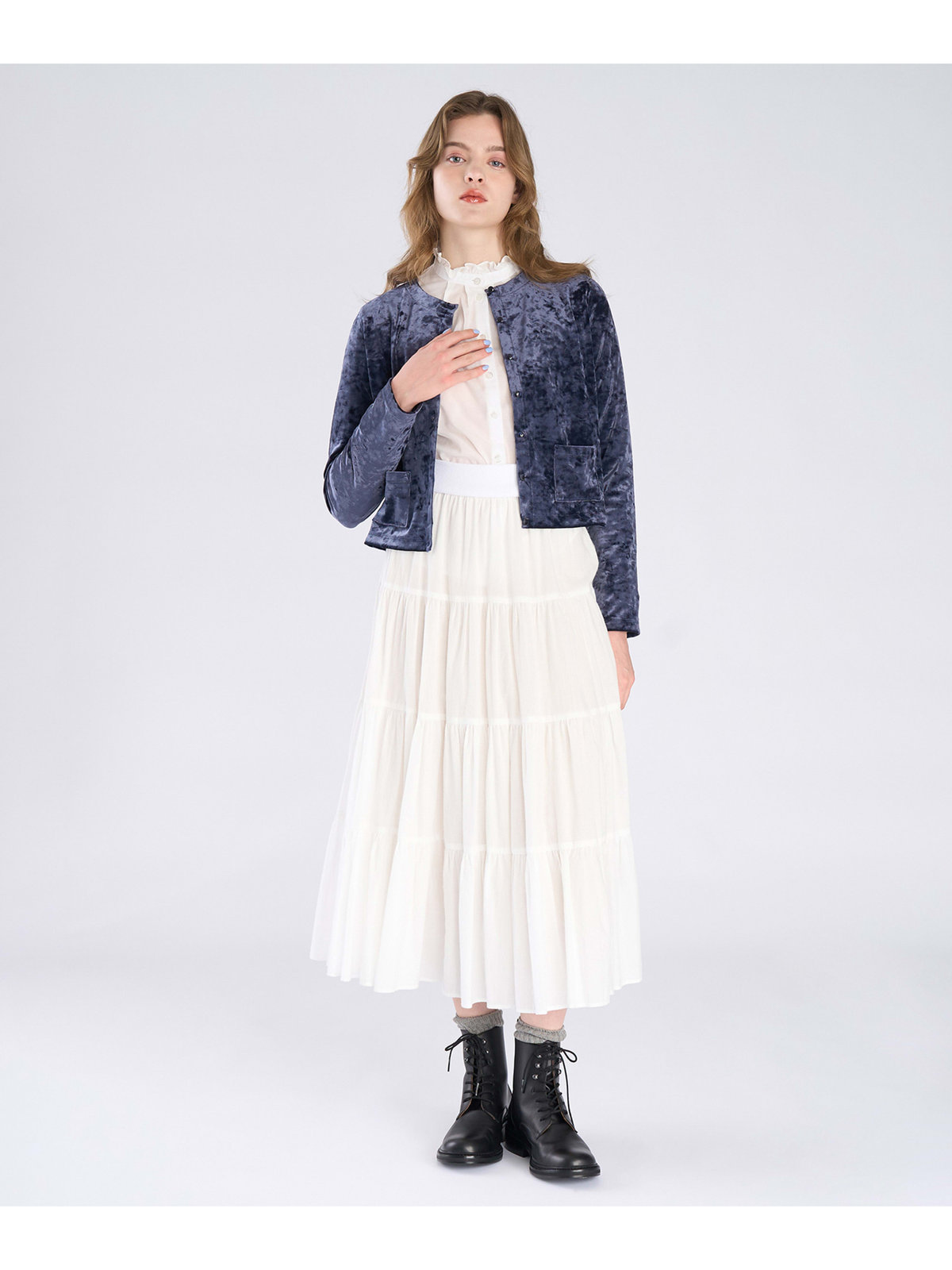 To b. by agnès b. 【Outlet】ベロア ジャージー カーディガン ネイビー