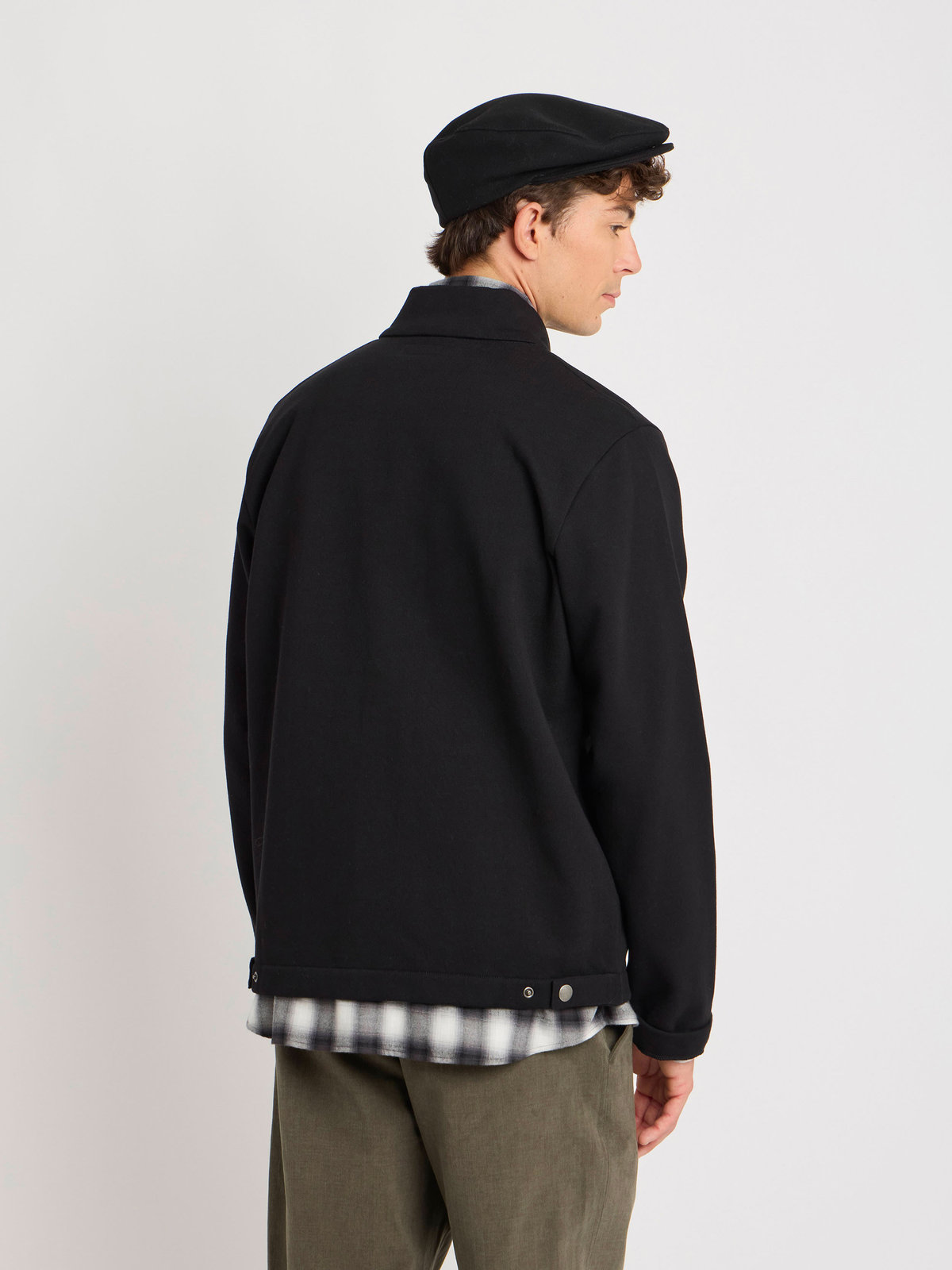 HOMME メンズ メンズ オーガニックコットン メルトン 長袖 カーディガンプレッション "Yvan" ブラック