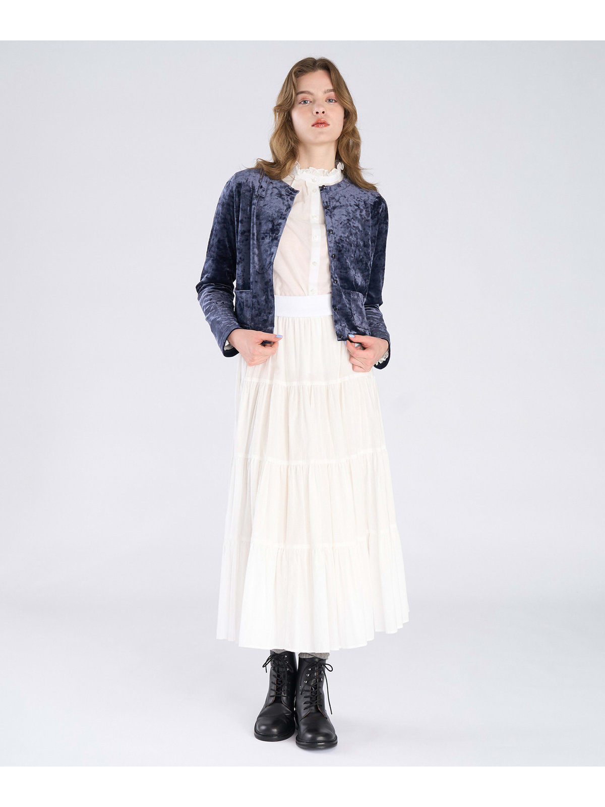 To b. by agnès b. 【Outlet】ベロア ジャージー カーディガン ネイビー