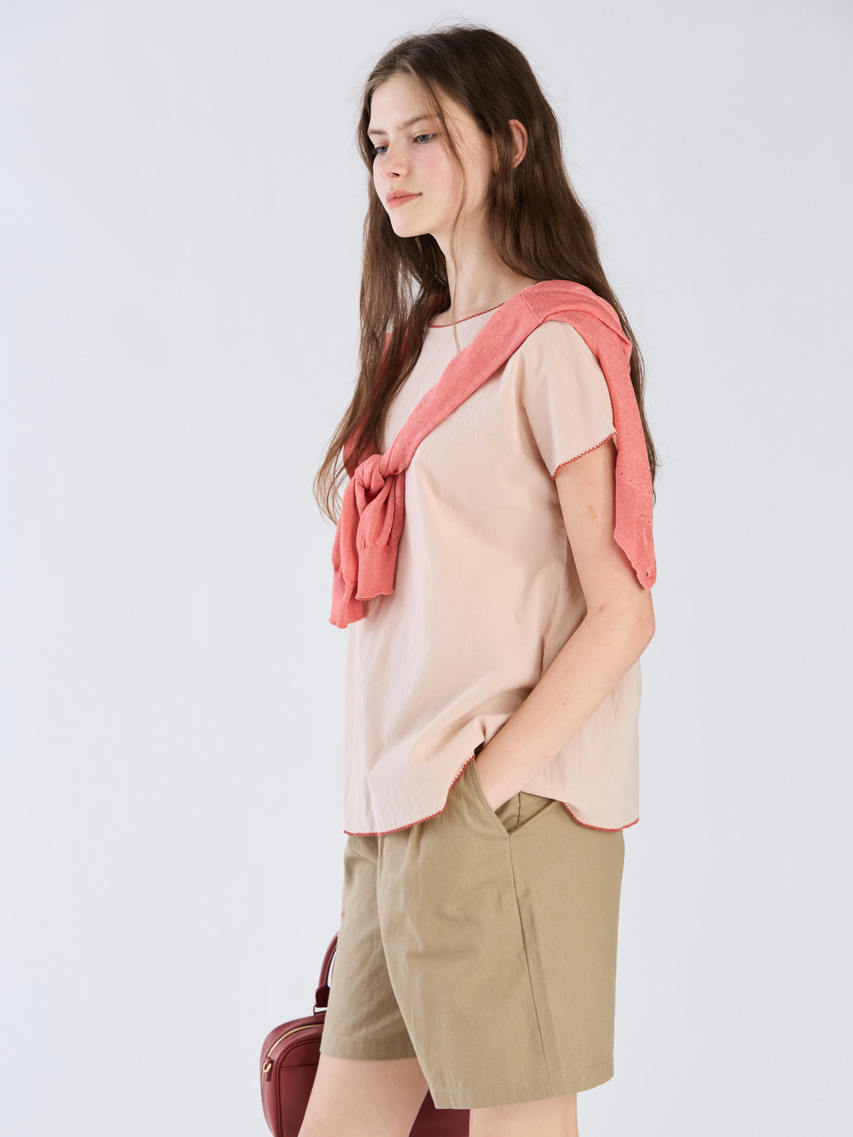 To b. by agnès b. 【Outlet】コットンローン 半袖 ブラウス ピンク