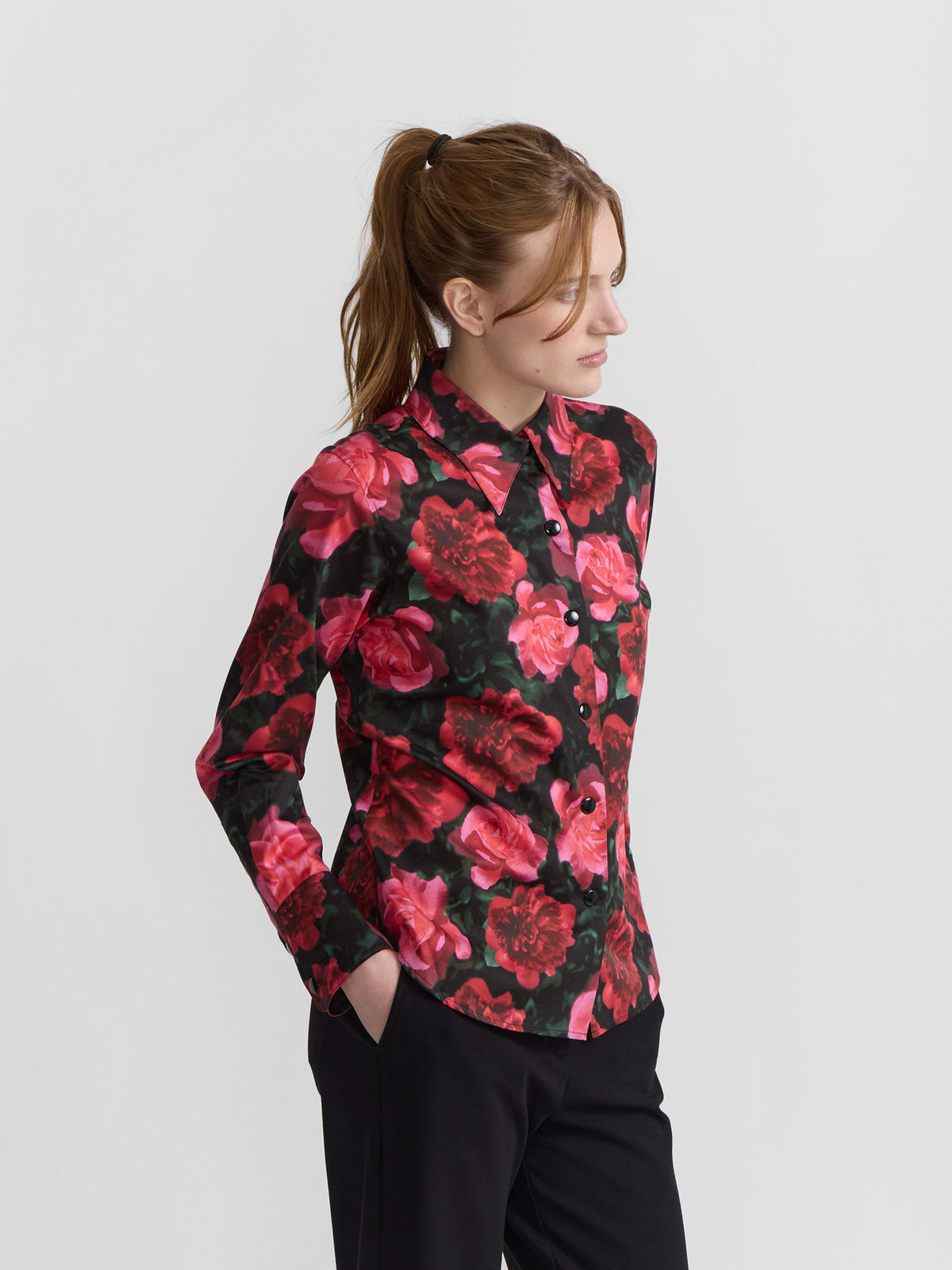 FEMME ウィメンズ フローラルプリント コットン 長袖 ブラウス ”Jimi” ピンク