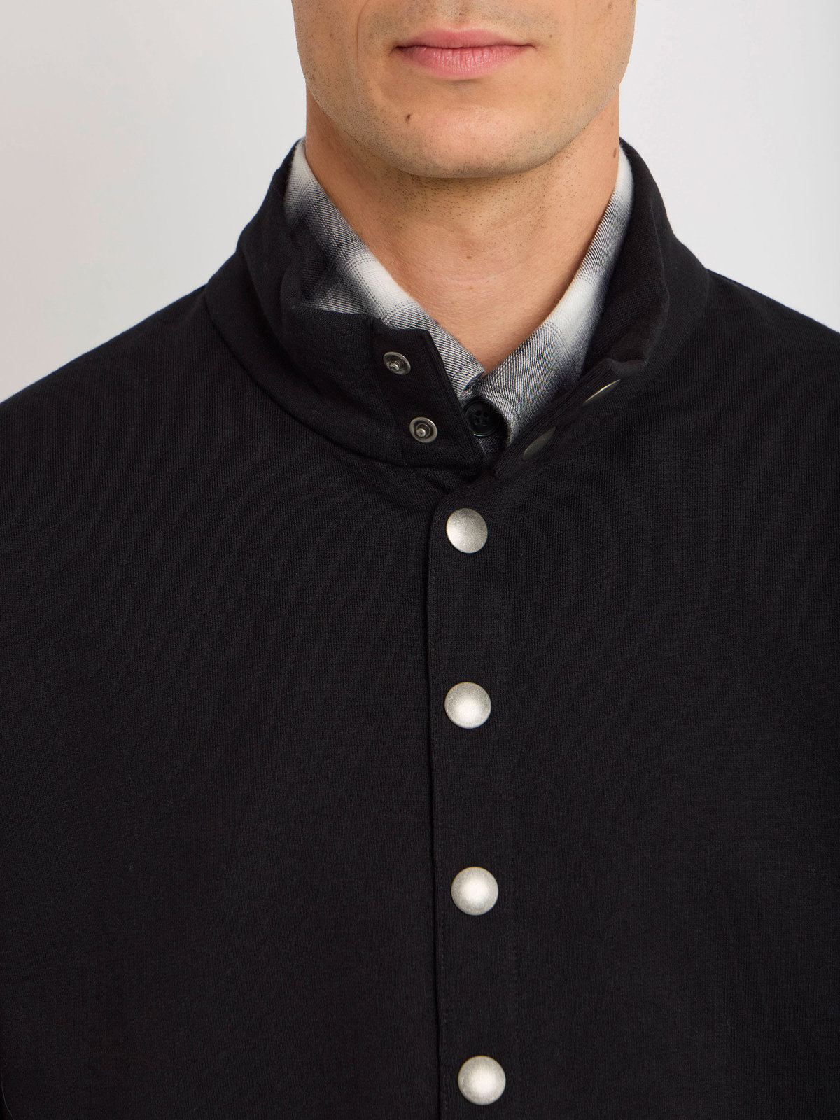 HOMME メンズ メンズ オーガニックコットン メルトン 長袖 カーディガンプレッション "Yvan" ブラック