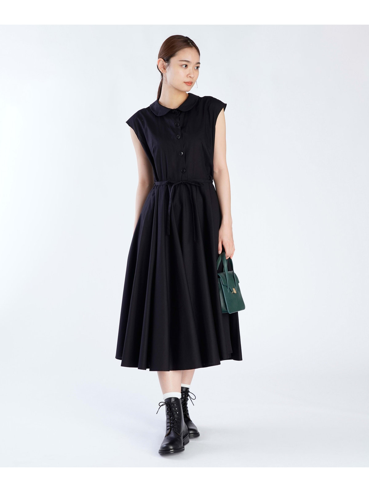 FEMME ウィメンズ コットン ノースリーブ ワンピース ブラック