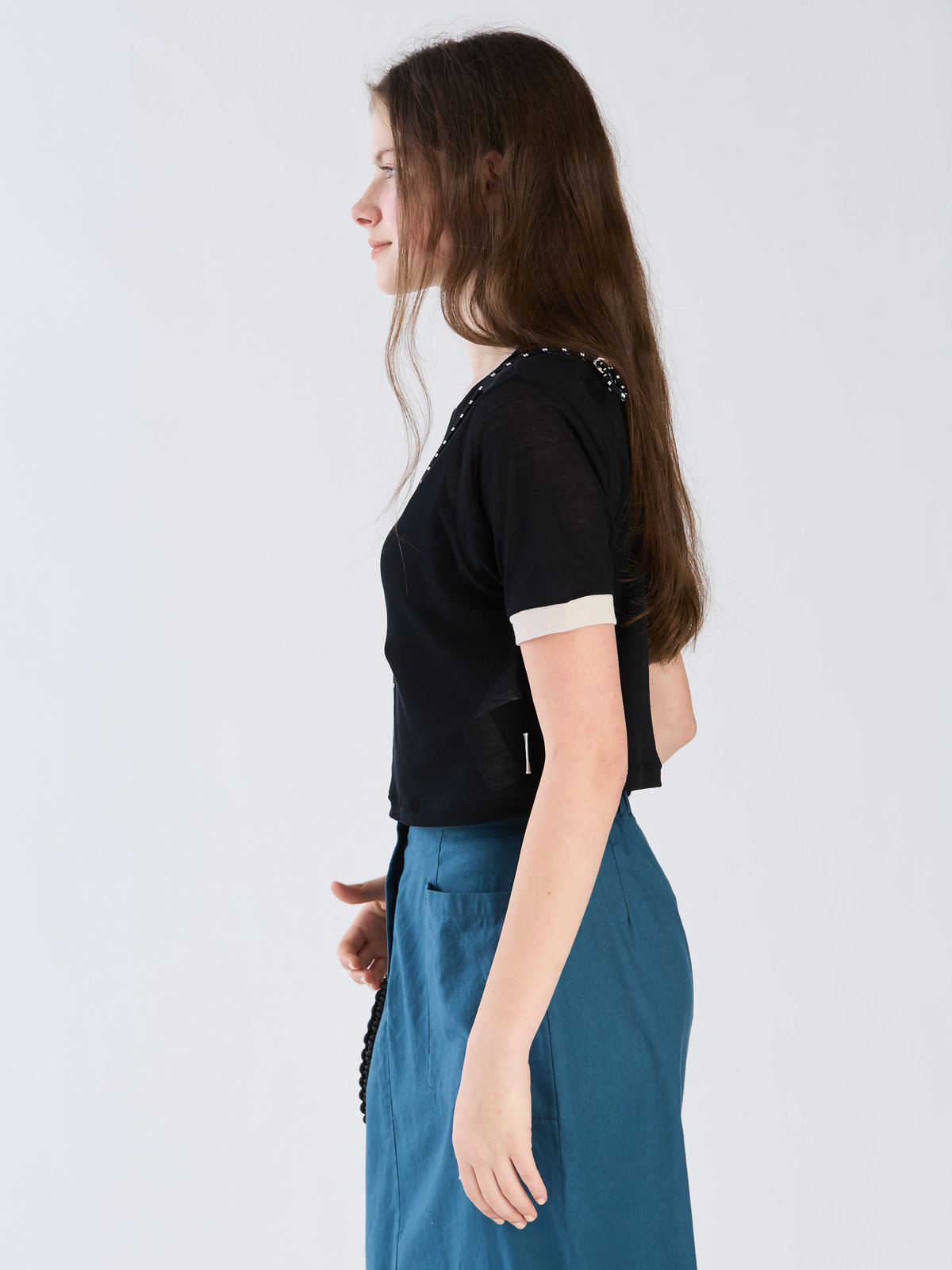 To b. by agnès b. 【Outlet】シアー コットン 半袖 リンガーTシャツ ブラック