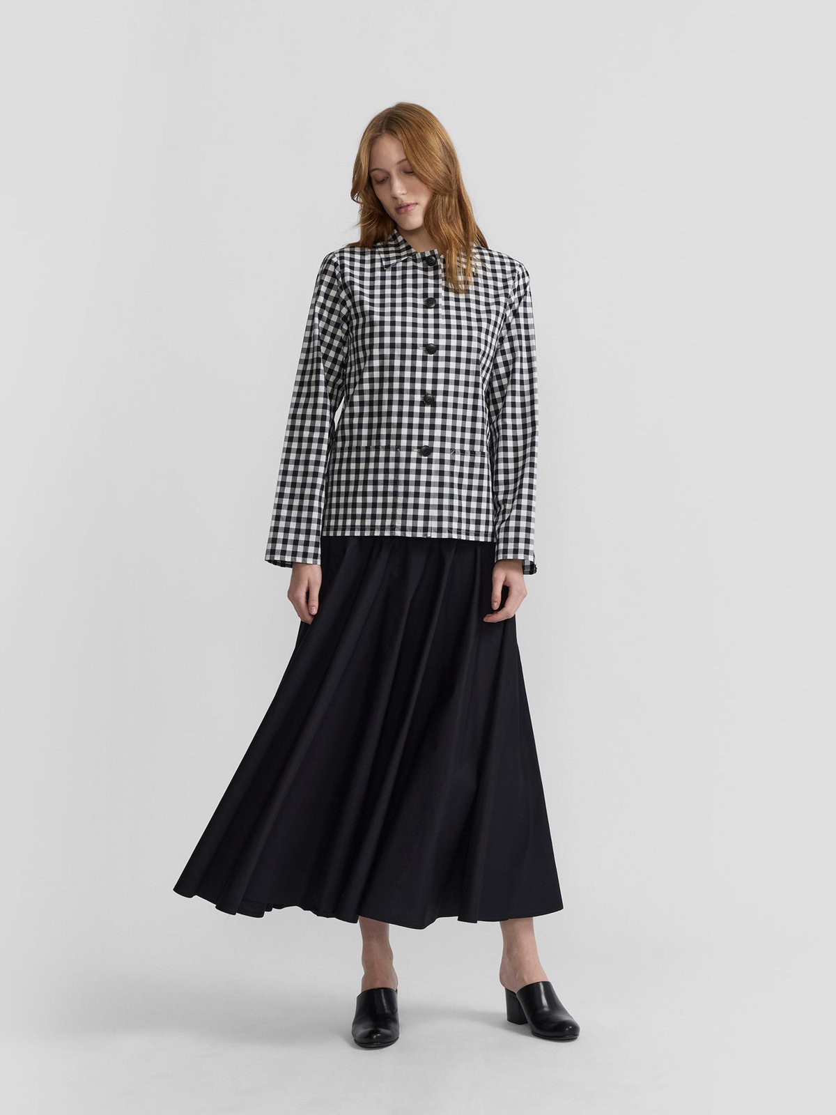 FEMME ウィメンズ ギンガムチェック コットン 長袖 ブラウス "Perryne" ブラック