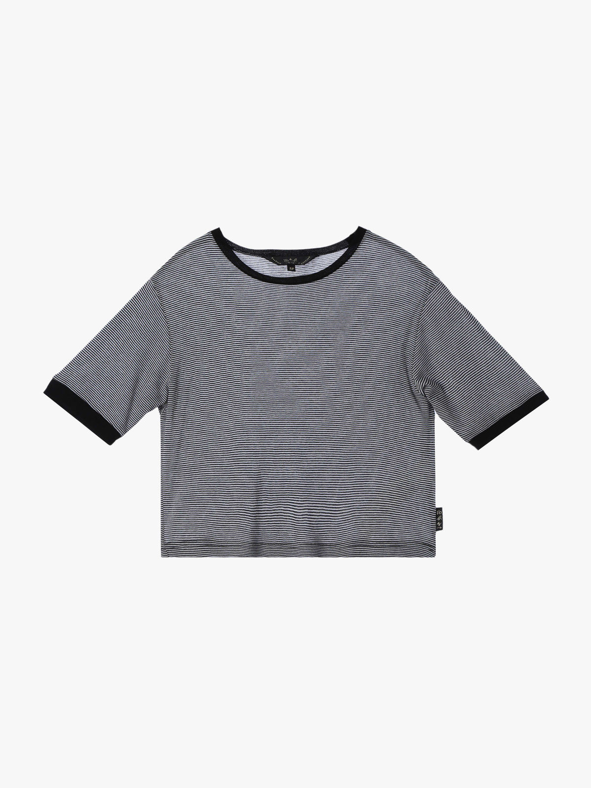 To b. by agnès b. 【Outlet】シアー コットン 半袖 リンガーTシャツ ブラック×ホワイト