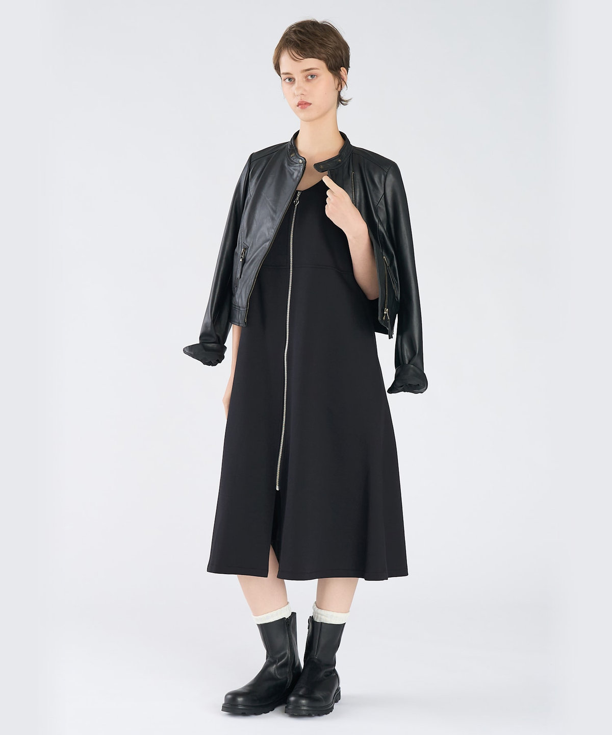 To b. by agnès b. ハートジップ ノースリーブ ロングワンピース ブラック