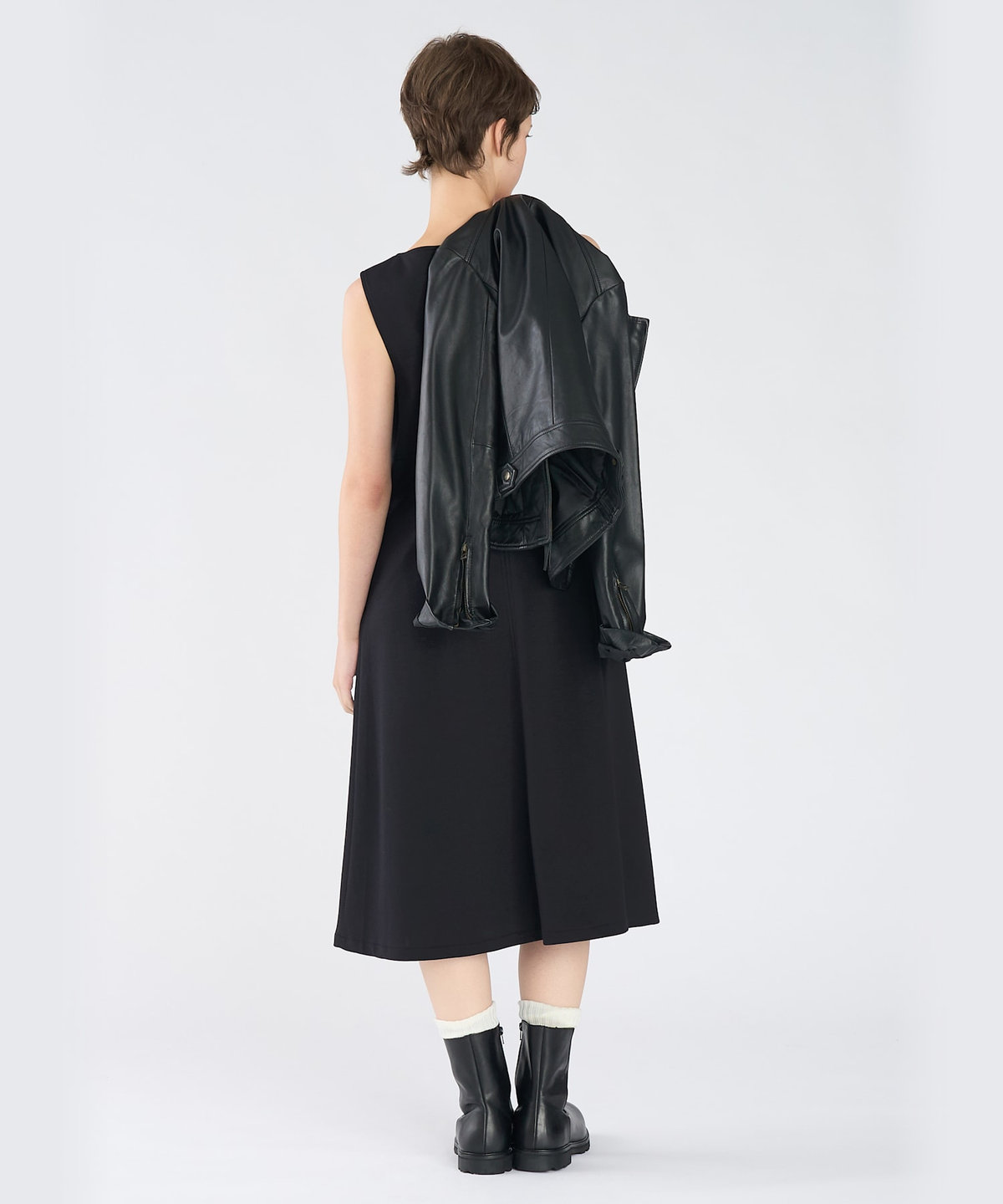 To b. by agnès b. ハートジップ ノースリーブ ロングワンピース ブラック