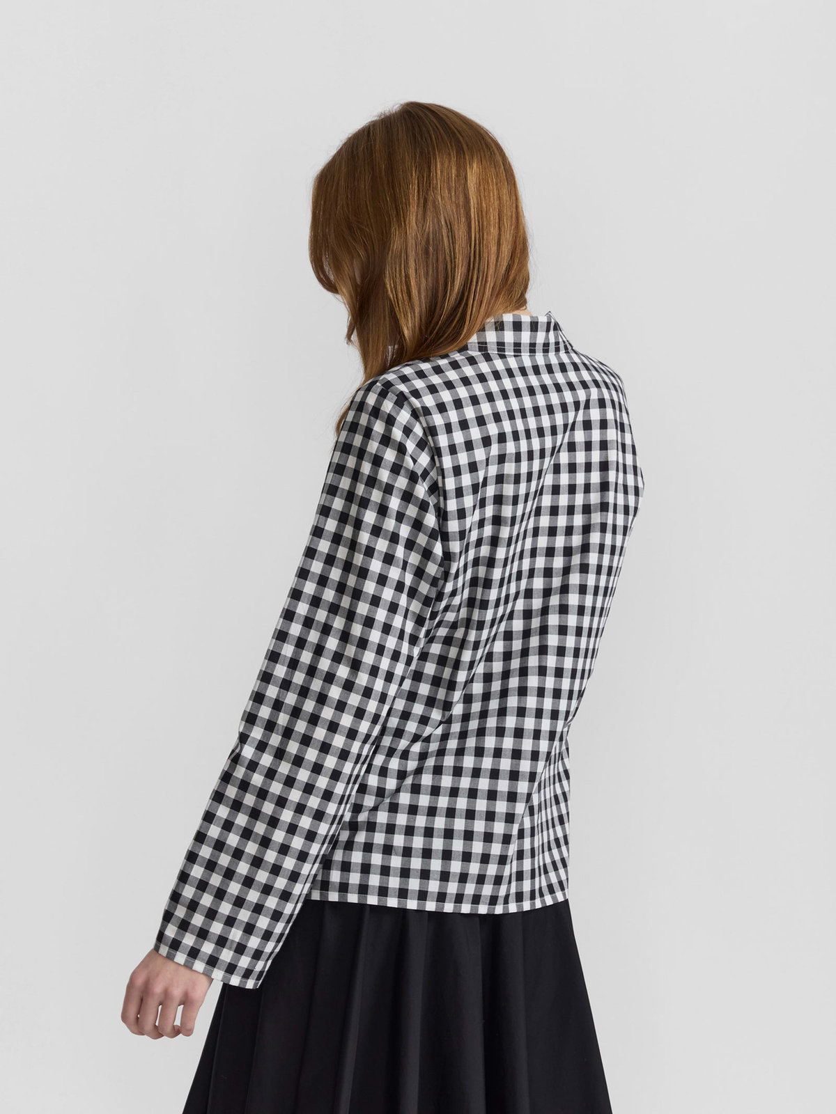 FEMME ウィメンズ ギンガムチェック コットン 長袖 ブラウス "Perryne" ブラック