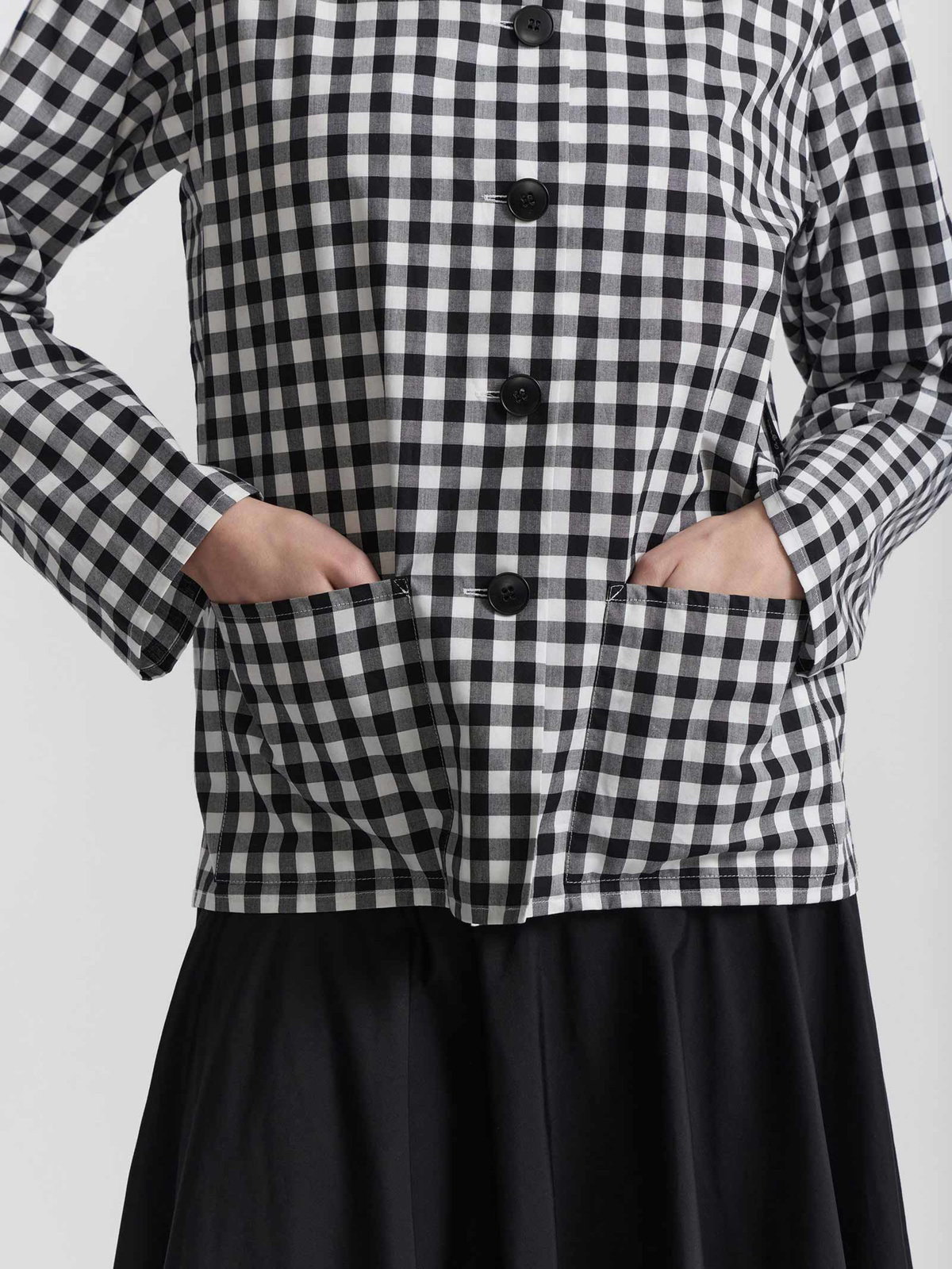 FEMME ウィメンズ ギンガムチェック コットン 長袖 ブラウス "Perryne" ブラック