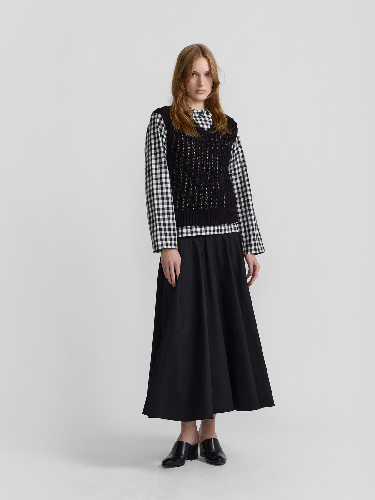 FEMME ウィメンズ ギンガムチェック コットン 長袖 ブラウス "Perryne" ブラック