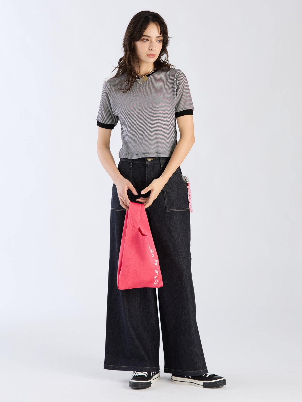 To b. by agnès b. 【Outlet】シアー コットン 半袖 リンガーTシャツ ブラック×ホワイト