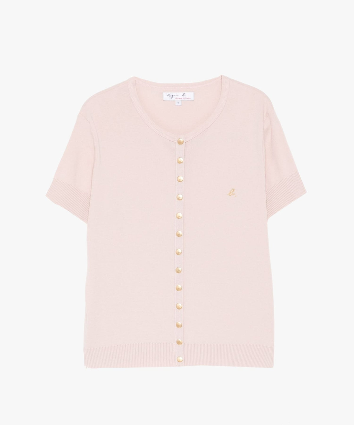 FEMME ウィメンズ "b."ロゴ刺繍 コットンニット 半袖 カーディガンプレッション "Swing" ピンク系その他