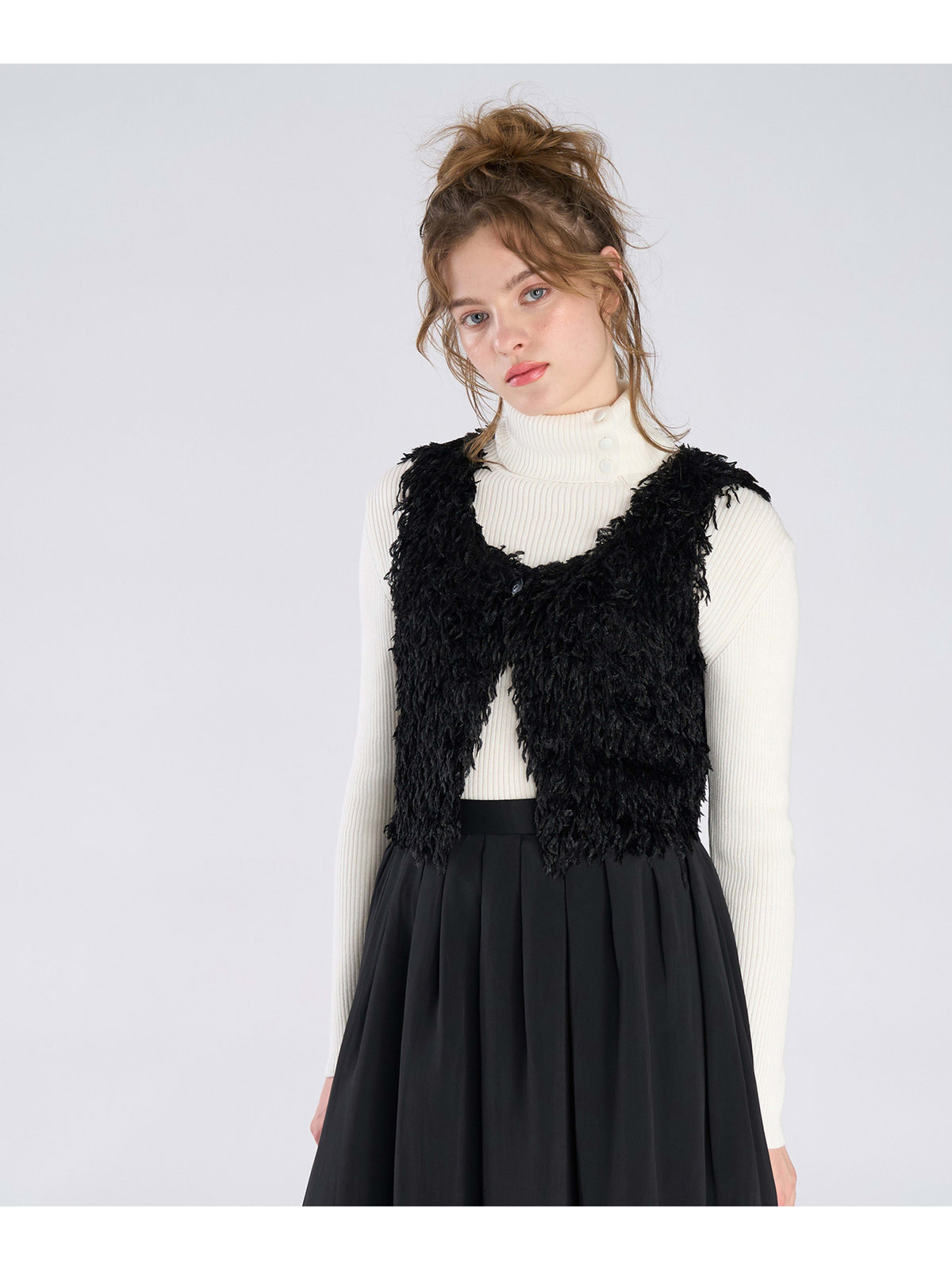 To b. by agnès b. 【Outlet】ファンシー ヤーン ベスト ブラック