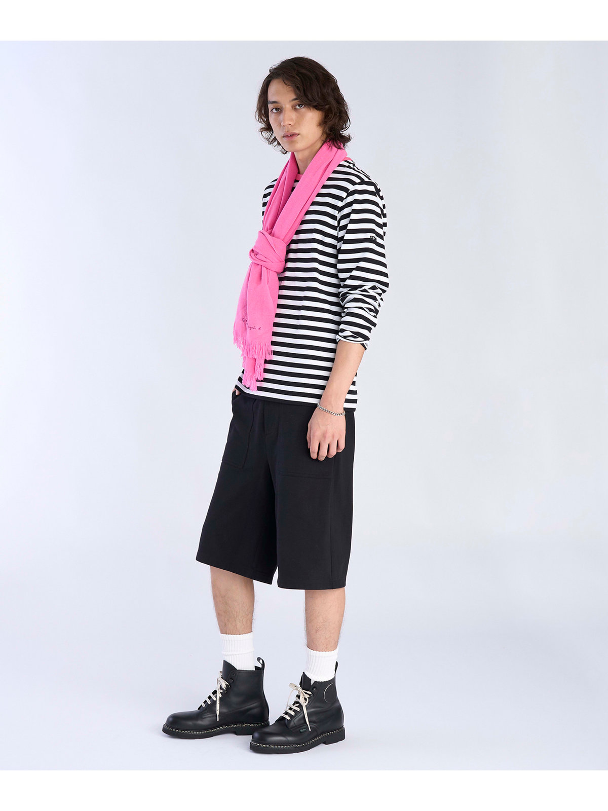 To b. by agnès b. 【Outlet】ロゴ刺繍 ライトウェーブストール ピンク