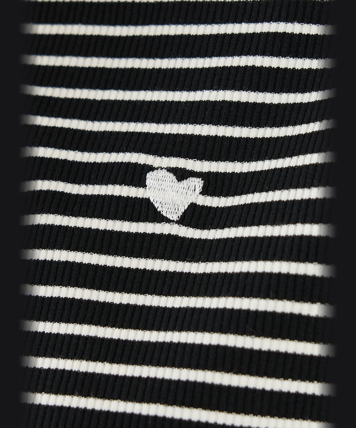 To b. by agnès b. ハート 刺繍 リブ ボーダー 半袖 Tシャツ ブラック