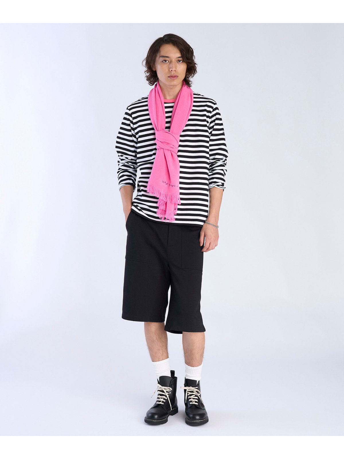 To b. by agnès b. 【Outlet】ロゴ刺繍 ライトウェーブストール ピンク