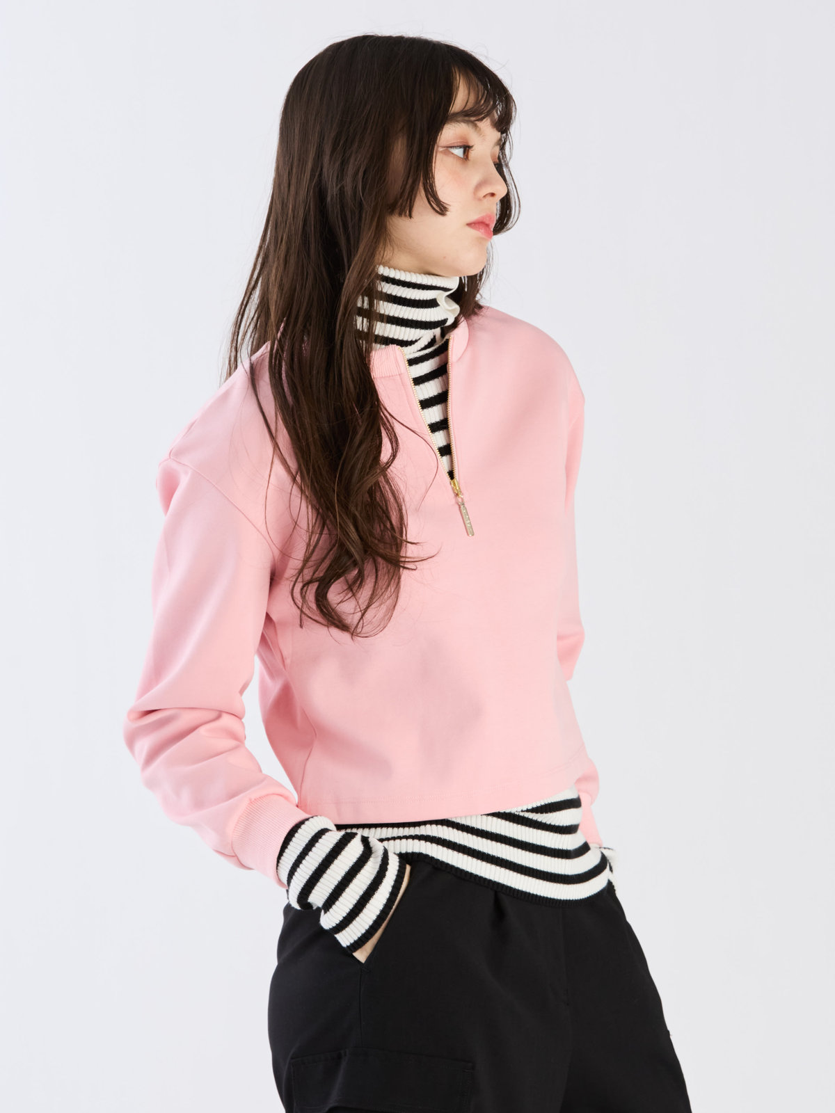 To b. by agnès b. 【Outlet】ハーフジッププルオーバー ピンク