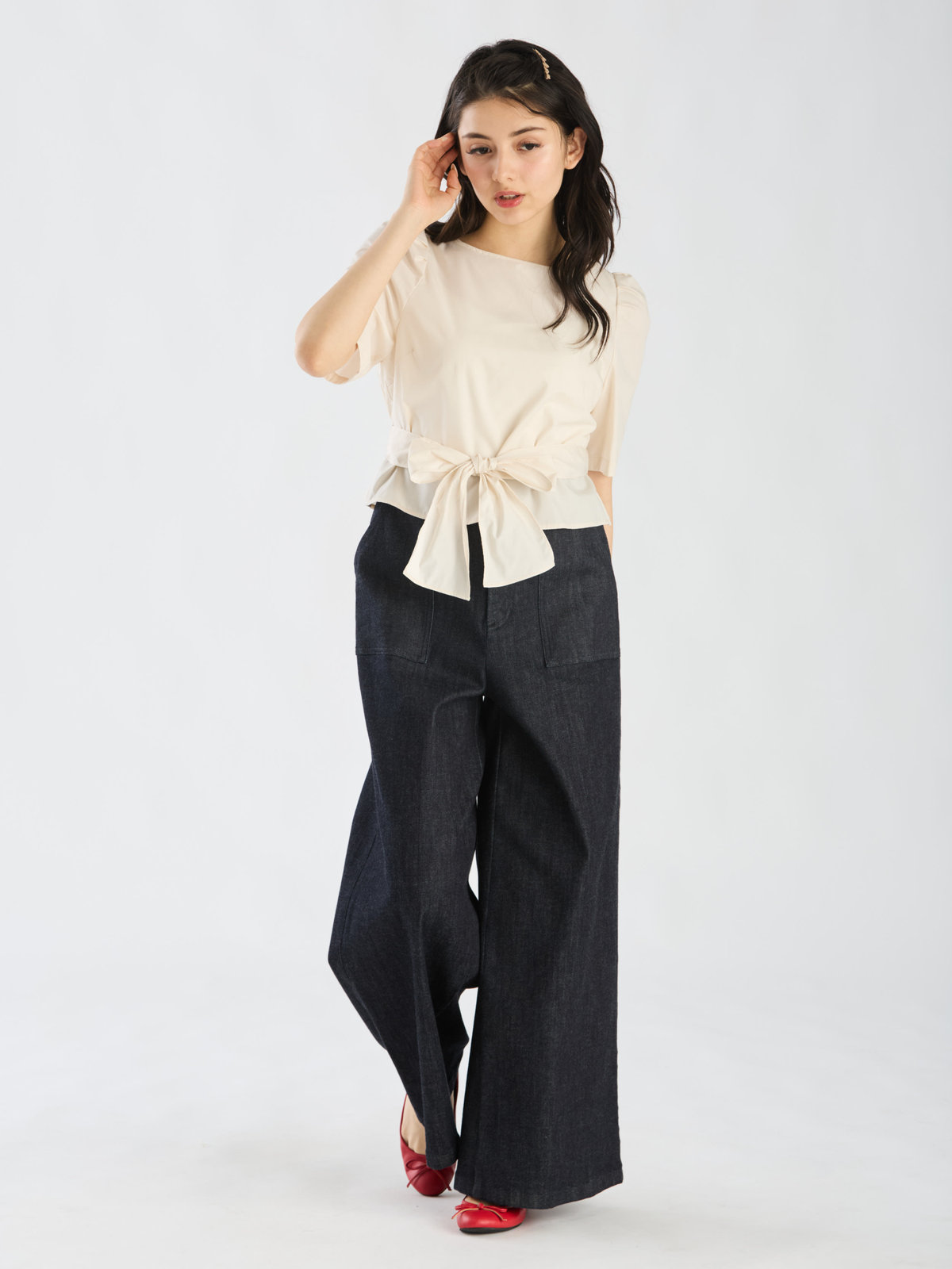 To b. by agnès b. 【Outlet】リボンブラウスプルオーバー ホワイト