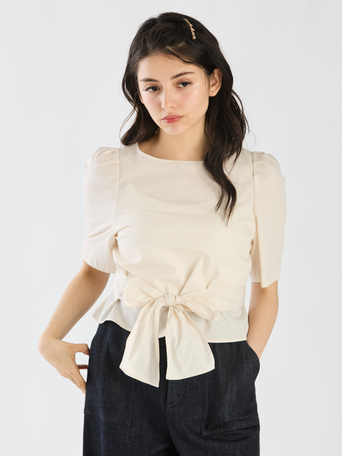 To b. by agnès b. 【Outlet】リボンブラウスプルオーバー ホワイト