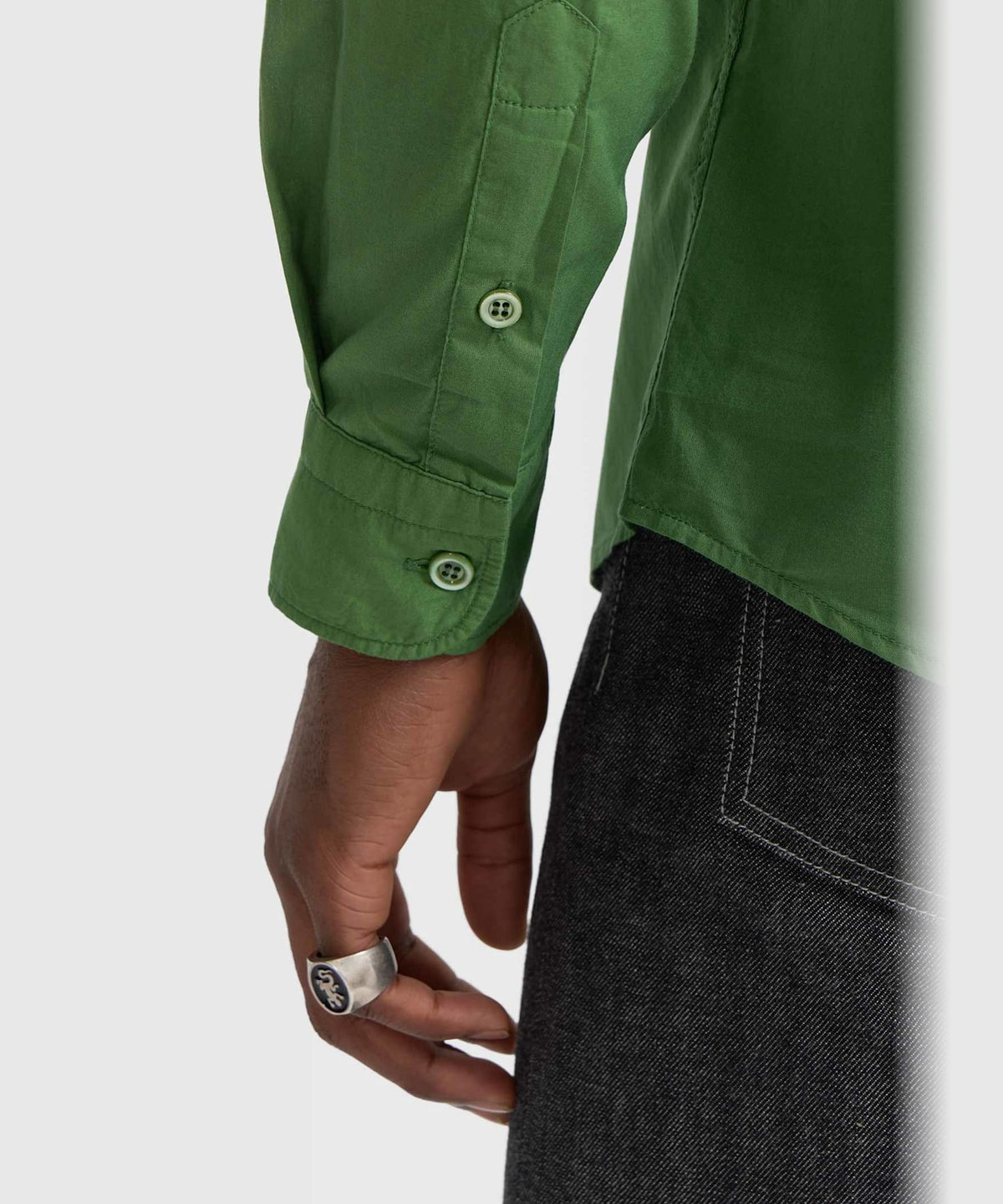 HOMME メンズ メンズ "b."ロゴ 刺繍 コットン 長袖 シャツ "Thomas" グリーン系その他