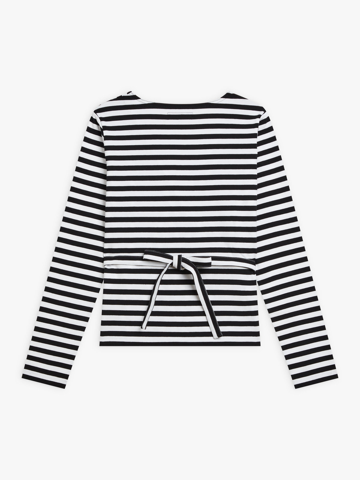 FEMME ウィメンズ ストライプ コットン 長袖 カシュクール トップス ”Zen” ホワイト×ブラック